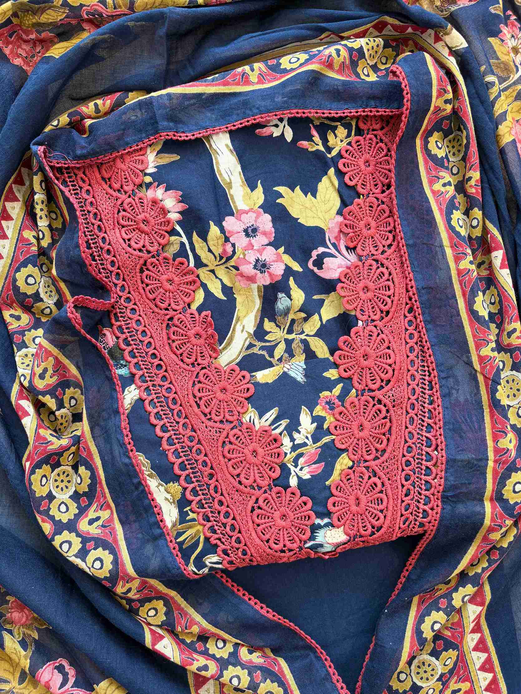 Cotton with lace work unstitched suit- The Zareesh