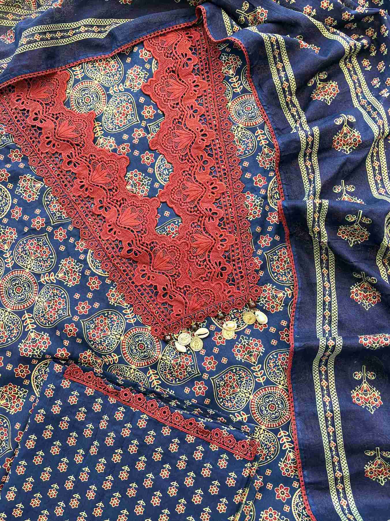 Pure Cotton with lace work unstitched suit- The Zareesh