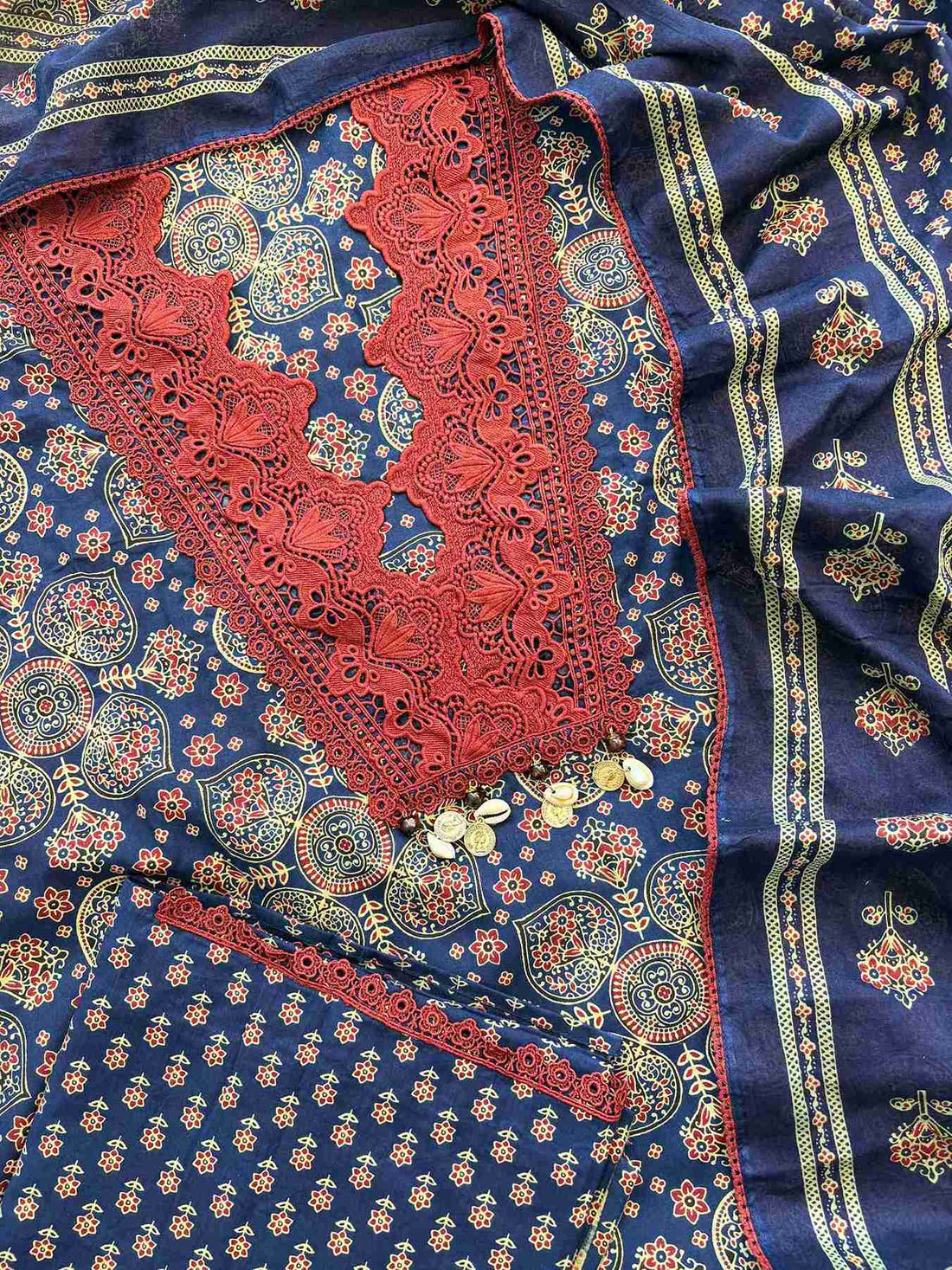 Pure Cotton with lace work unstitched suit- The Zareesh