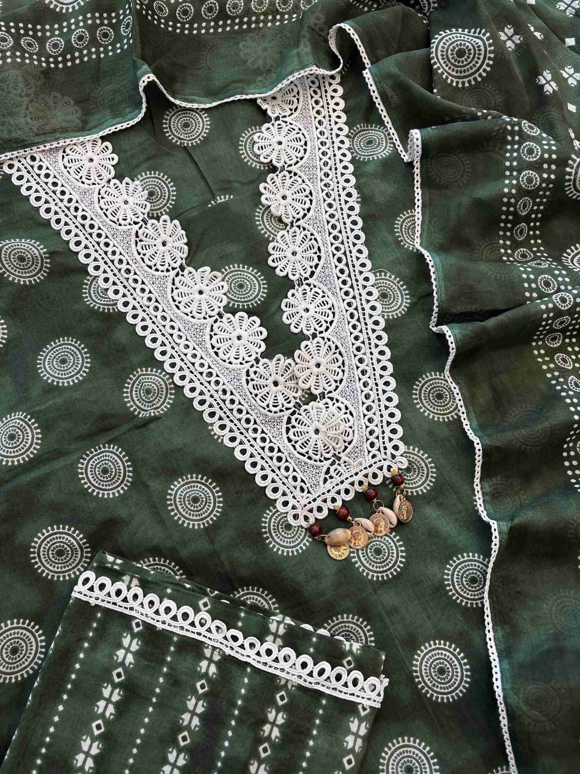 Cotton with lace work unstitched suit- The Zareesh