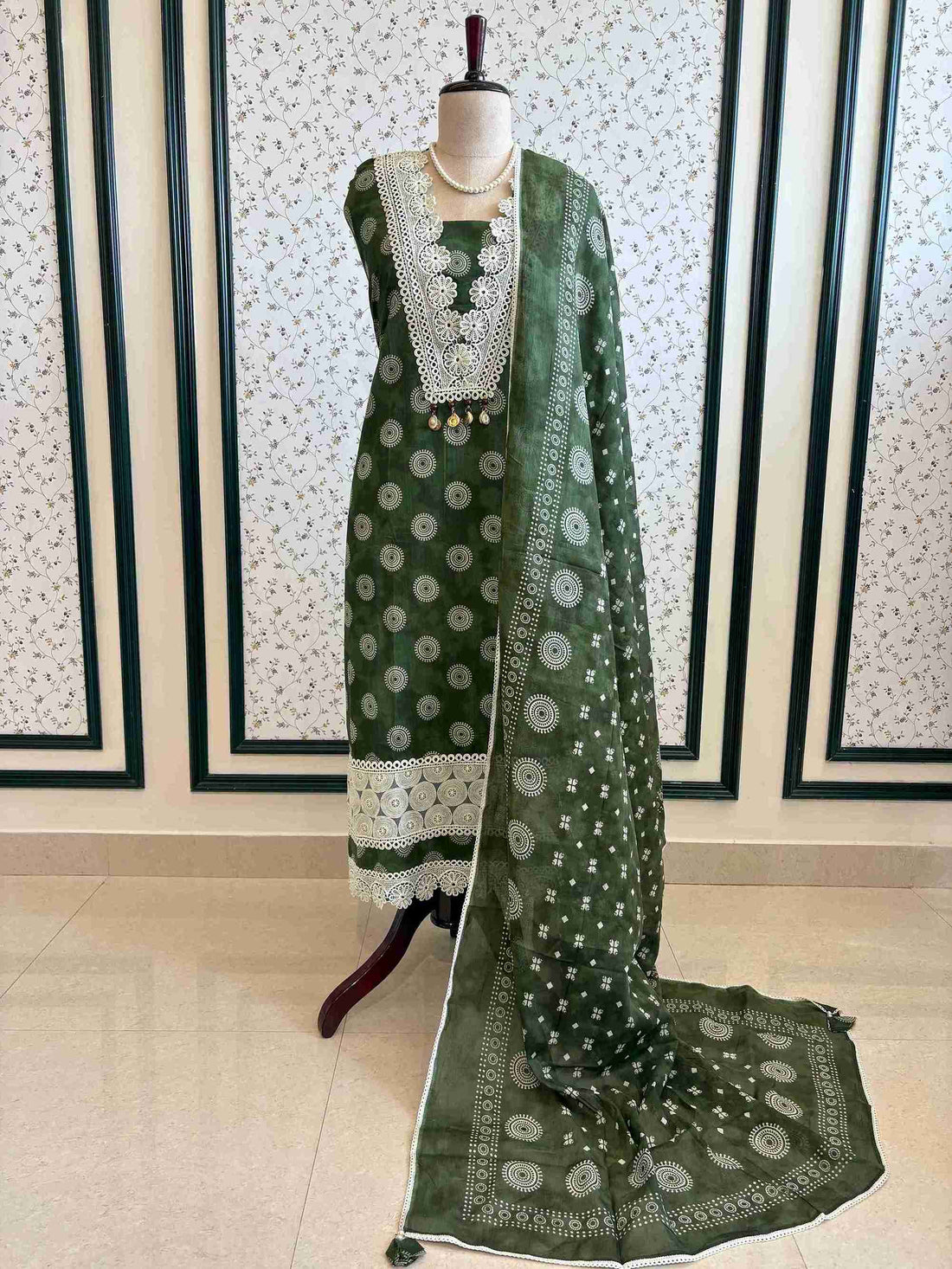 Cotton with lace work unstitched suit- The Zareesh