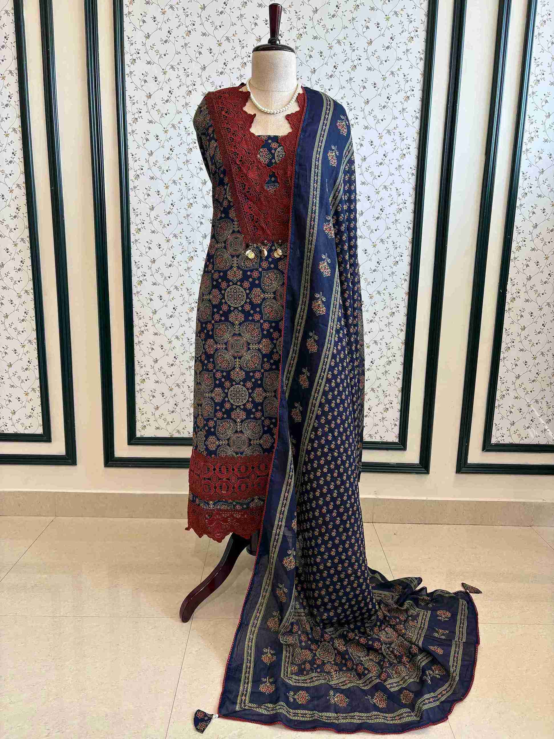 Pure Cotton with lace work unstitched suit- The Zareesh