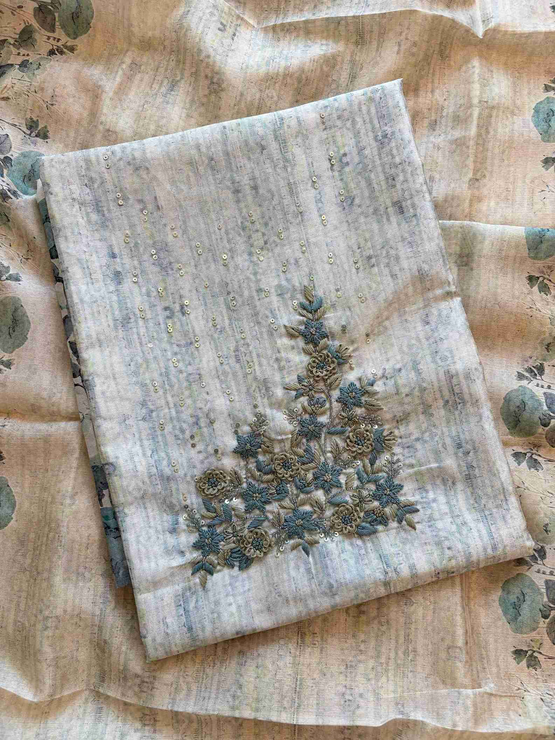 CHANDERI UNSTITCHED SUIT - THE ZAREESH