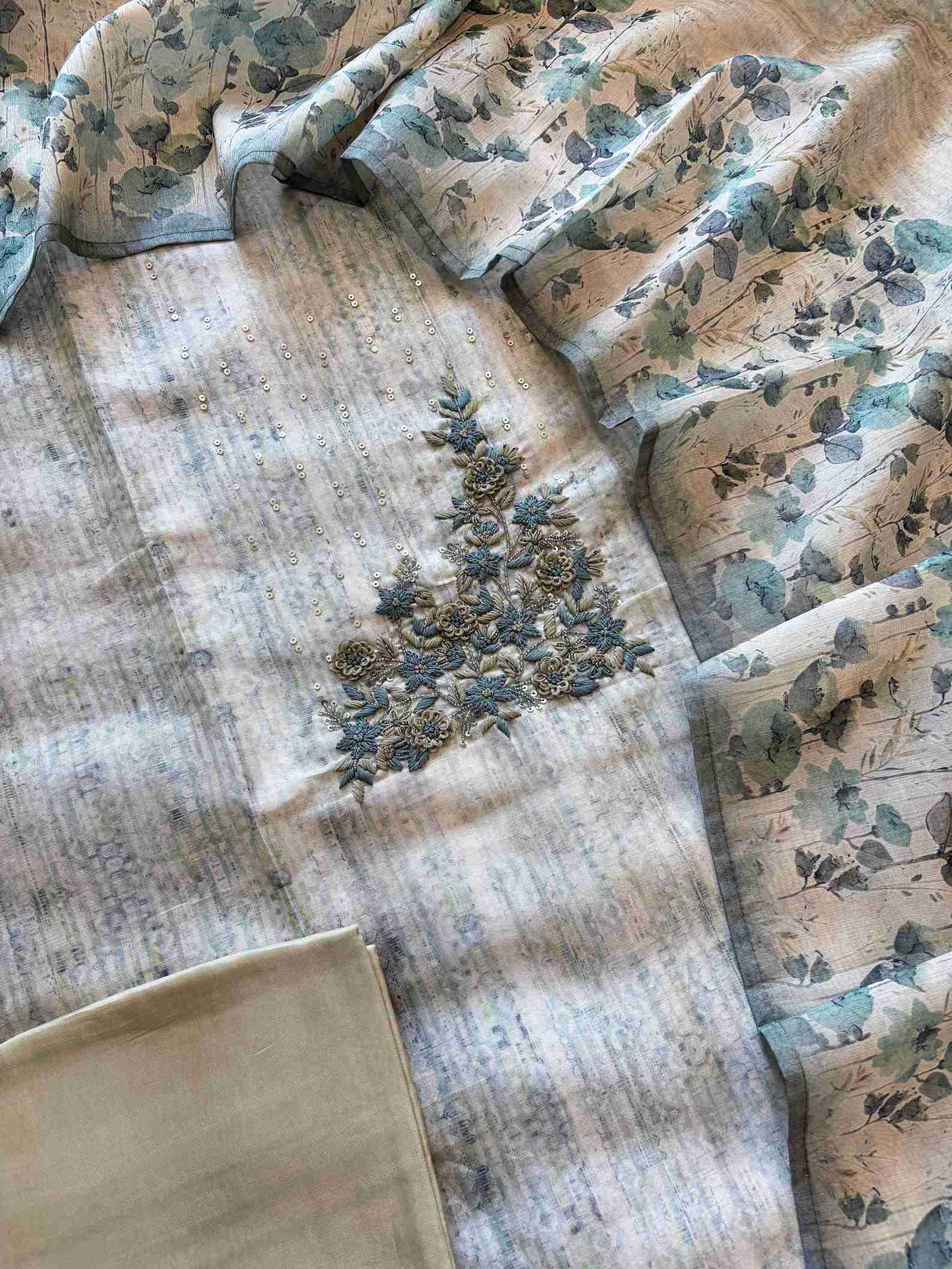 CHANDERI UNSTITCHED SUIT - THE ZAREESH