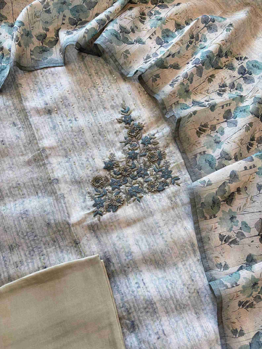 CHANDERI UNSTITCHED SUIT - THE ZAREESH