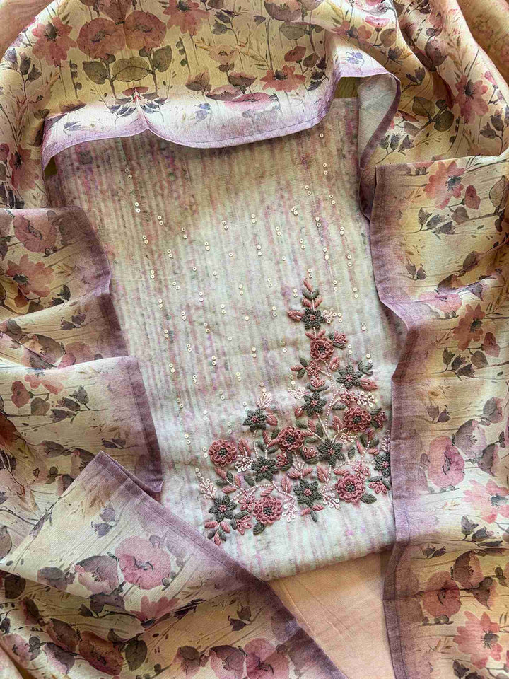 CHANDERI UNSTITCHED SUIT - THE ZAREESH