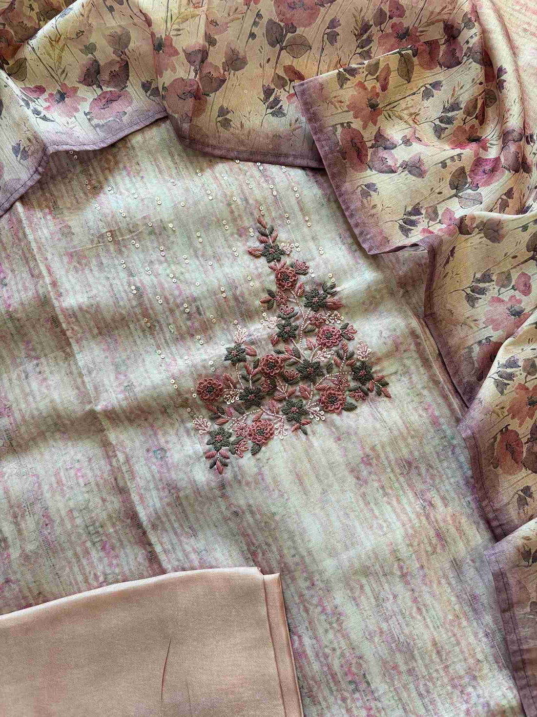 CHANDERI UNSTITCHED SUIT - THE ZAREESH