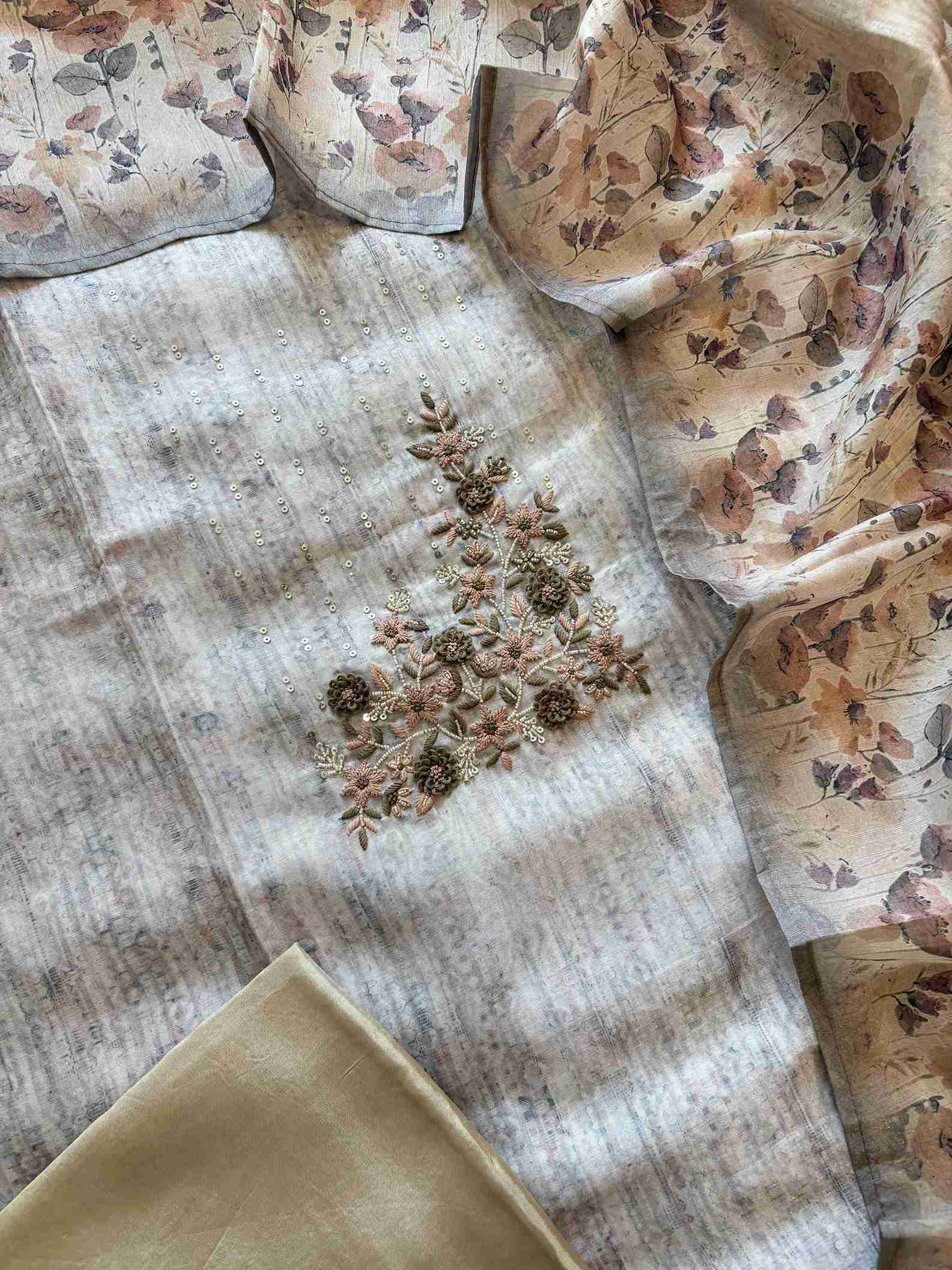 CHANDERI UNSTITCHED SUIT - THE ZAREESH