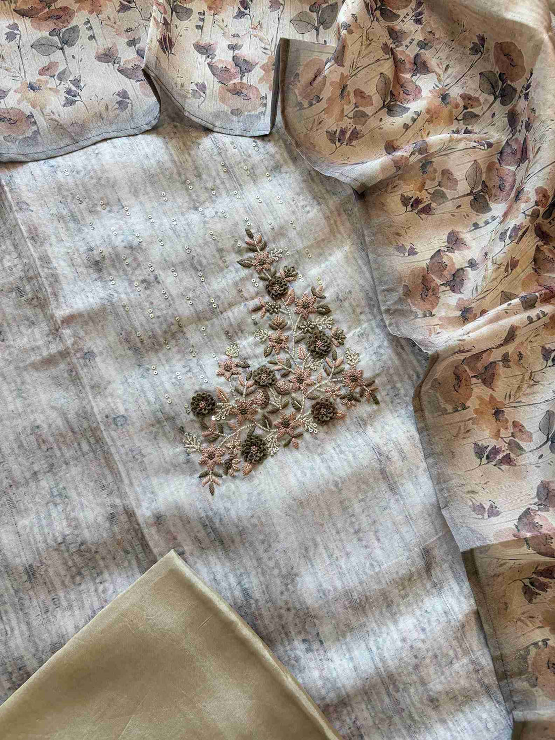 CHANDERI UNSTITCHED SUIT - THE ZAREESH