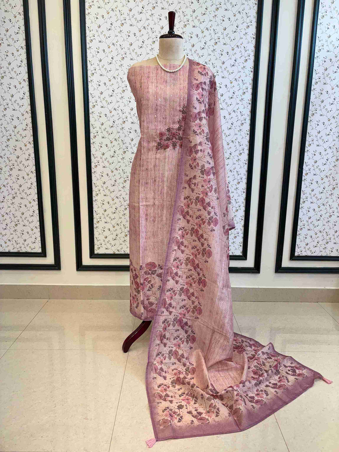 CHANDERI UNSTITCHED SUIT - THE ZAREESH