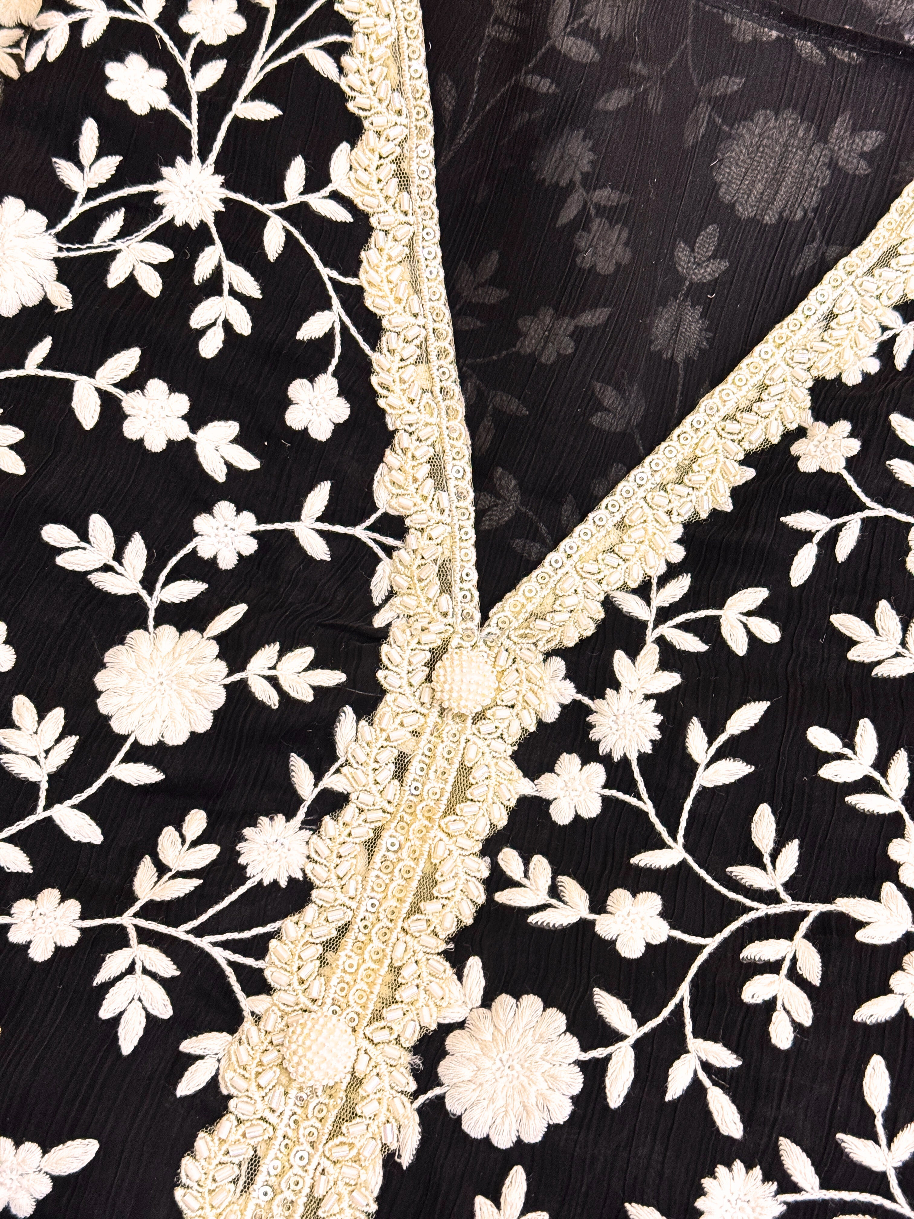 Soft chiffon unstitched suit with ivory thread embroidery