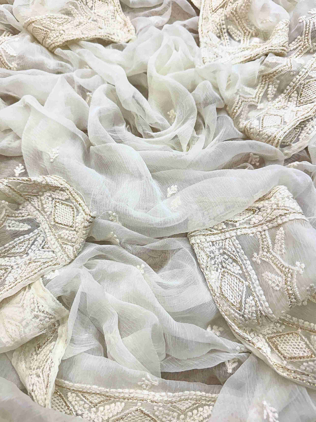 chikankari unstitched suit for women in white color