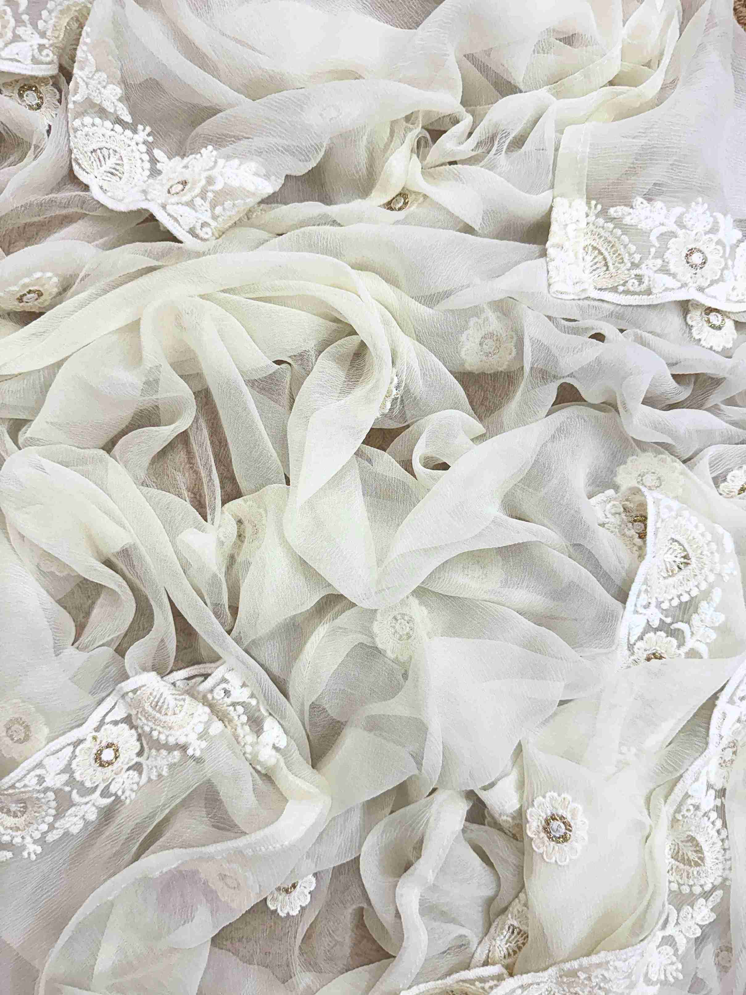 georgette chikankari unstitched suit in white color or women