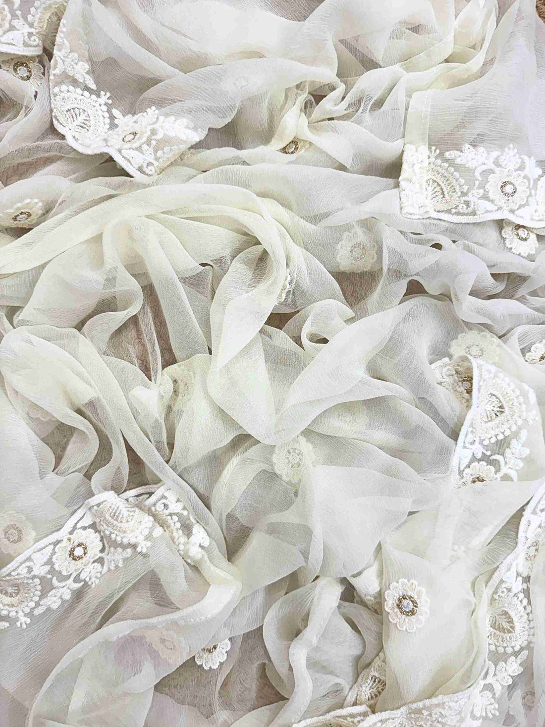 georgette chikankari unstitched suit in white color or women