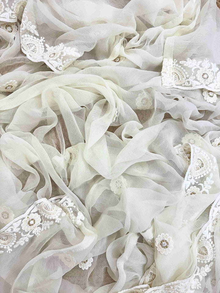 georgette chikankari unstitched suit in white color or women