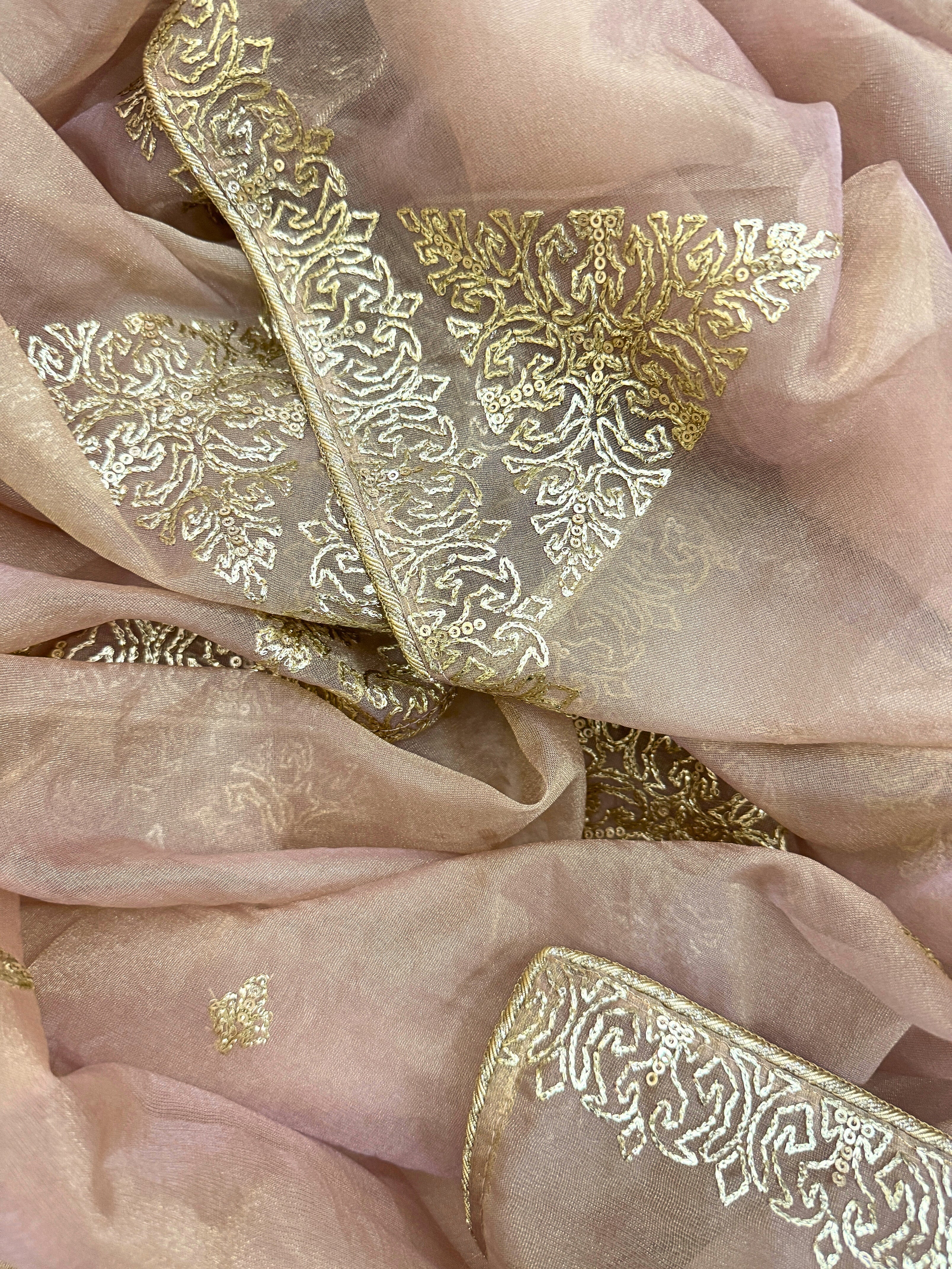 Tissue Unstitched suit with golden embroidery