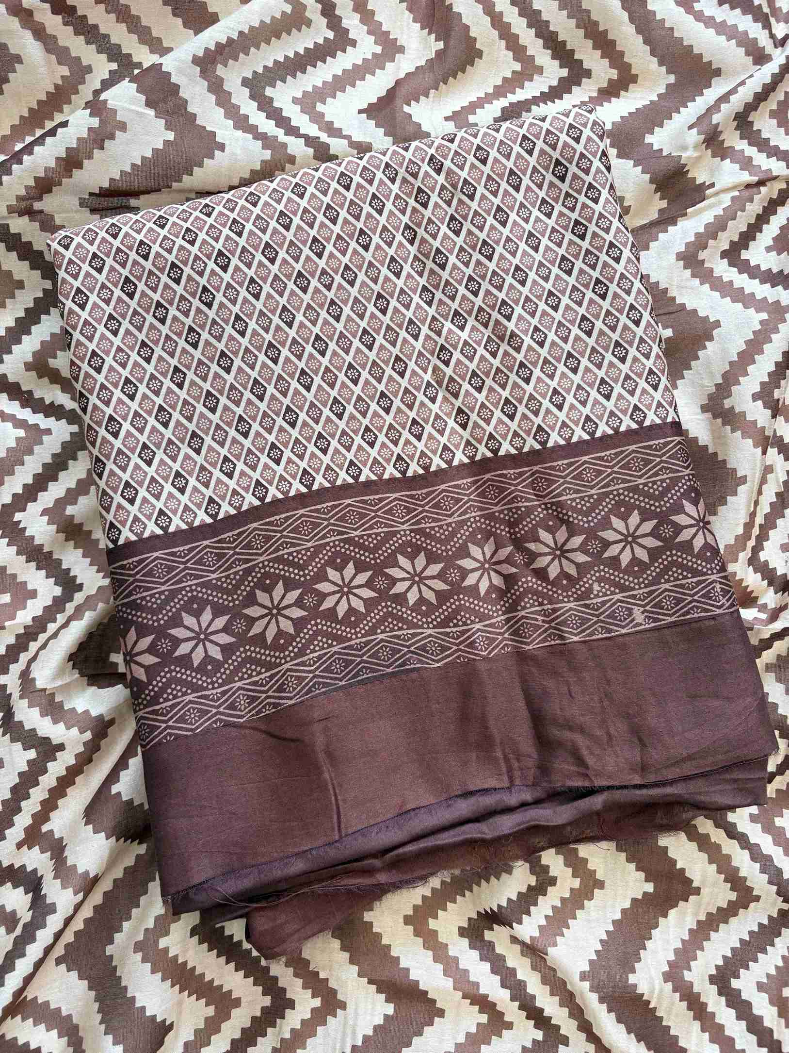 Elegant Maheshwari silk suit set for festive wear – brown and beige