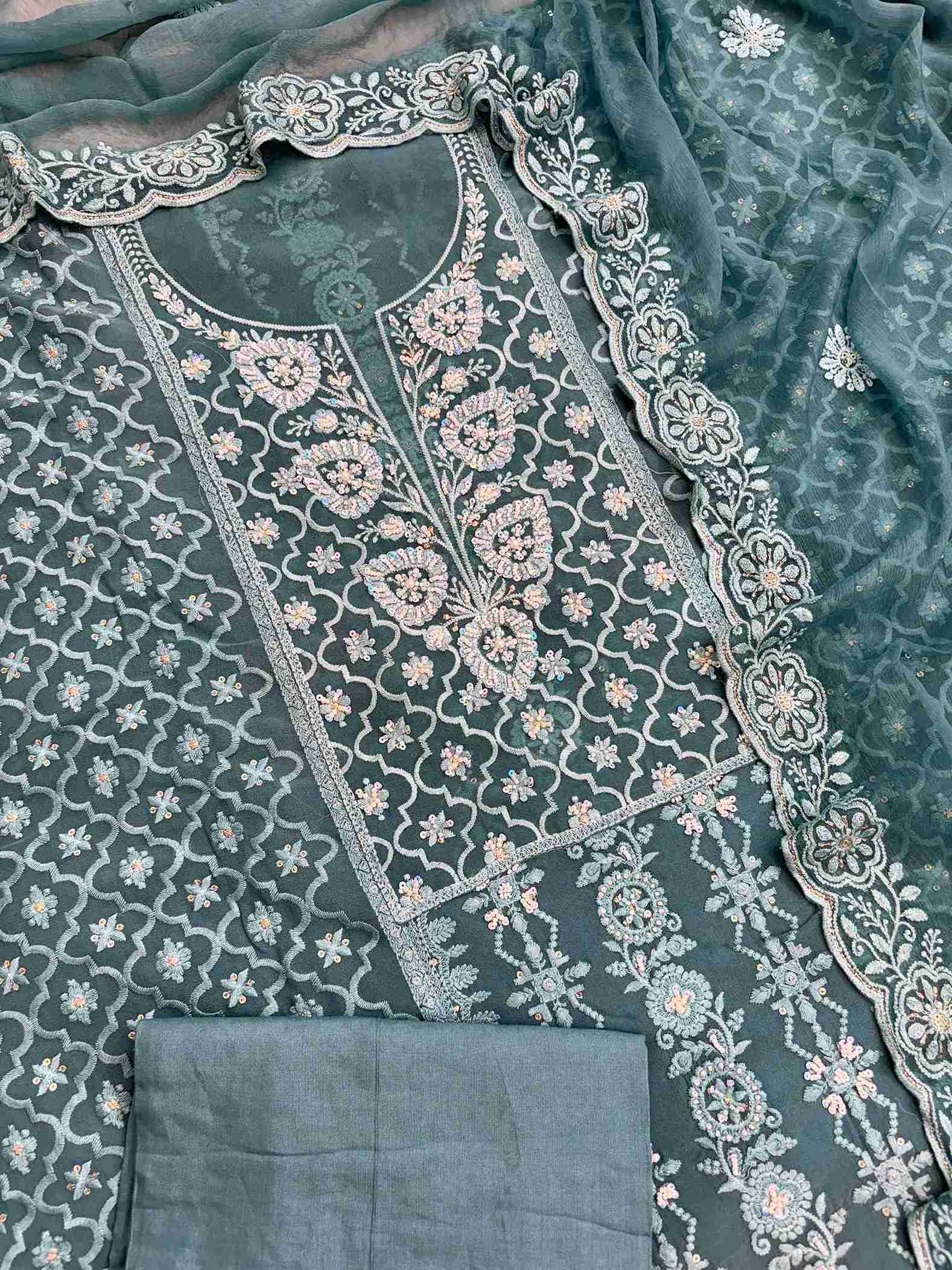 Teal cotton silk bottom fabric for unstitched suit set