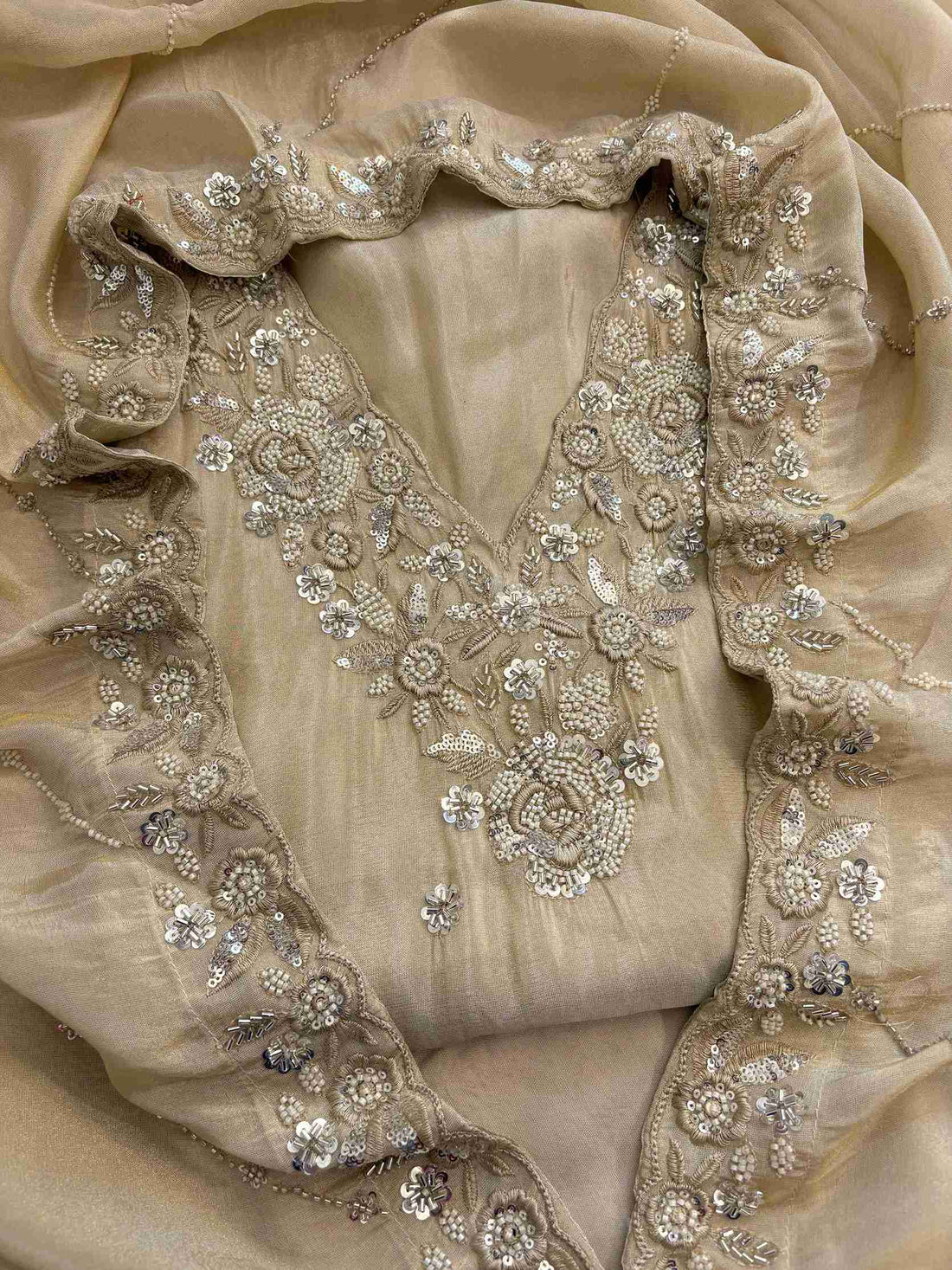 Shimmer Tissue Partywear Unstitched suits with dabka and cutdana work - The Zareesh