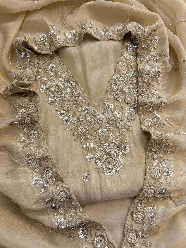 Shimmer Tissue Partywear Unstitched suits with dabka and cutdana work - The Zareesh