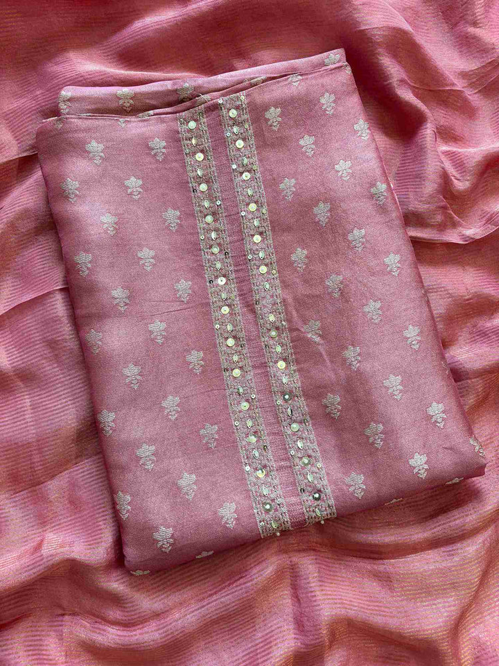 Shimmer Tissue unstitched suit in Pink color- The Zareesh