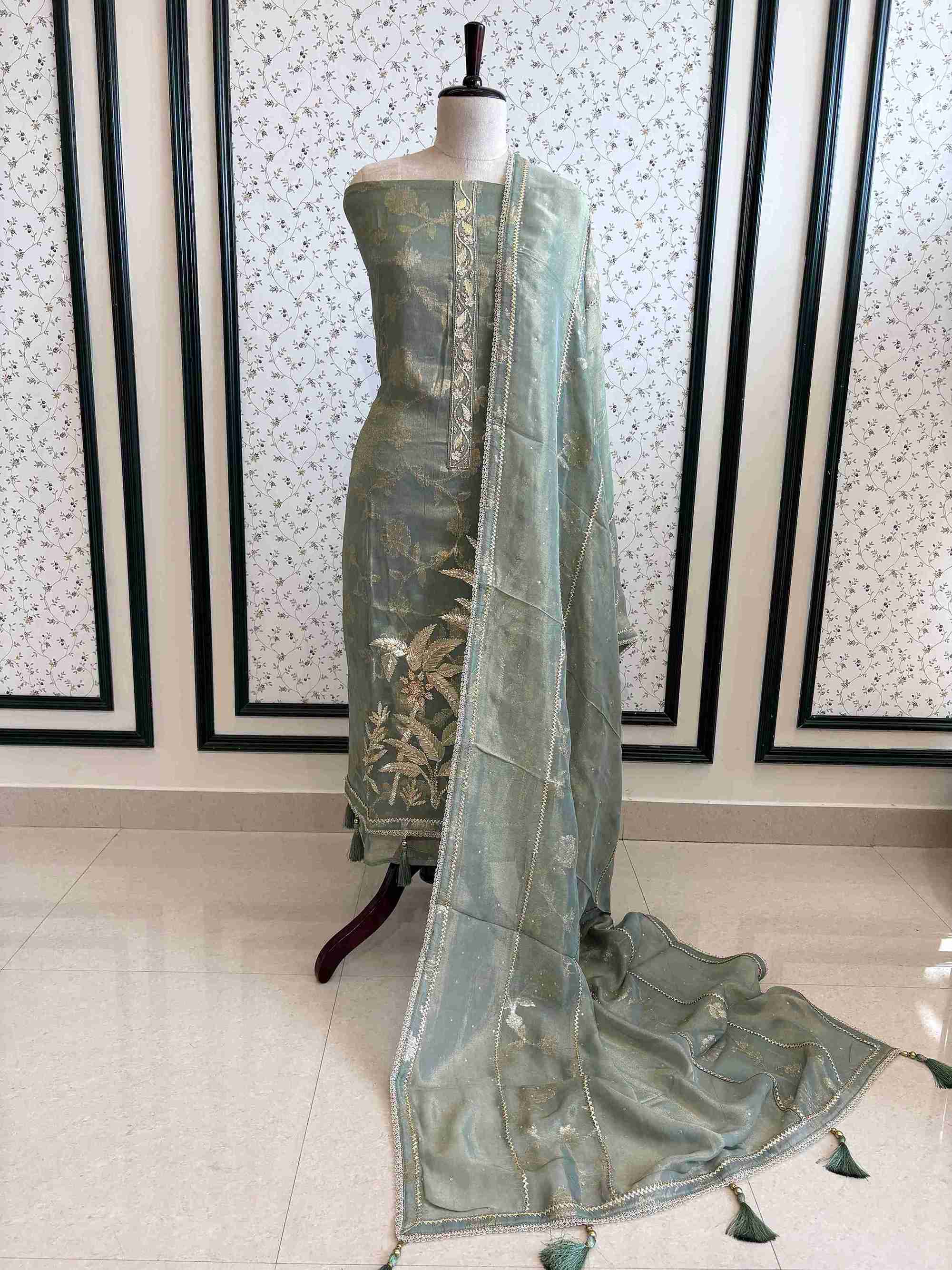 Pure Tissue Heavy Gota Lace Unstitched Suit - The Zareesh