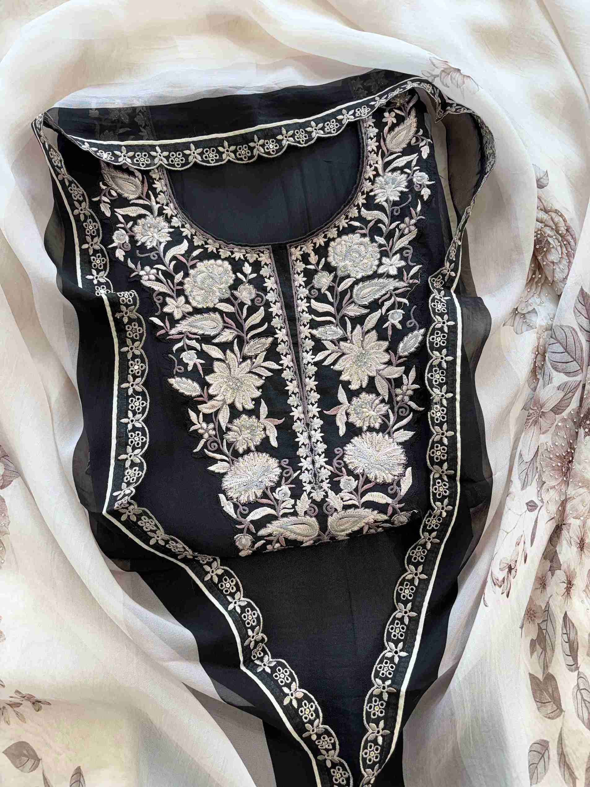Pure Organza Unstitched Suit with Floral Digital Print Dupatta