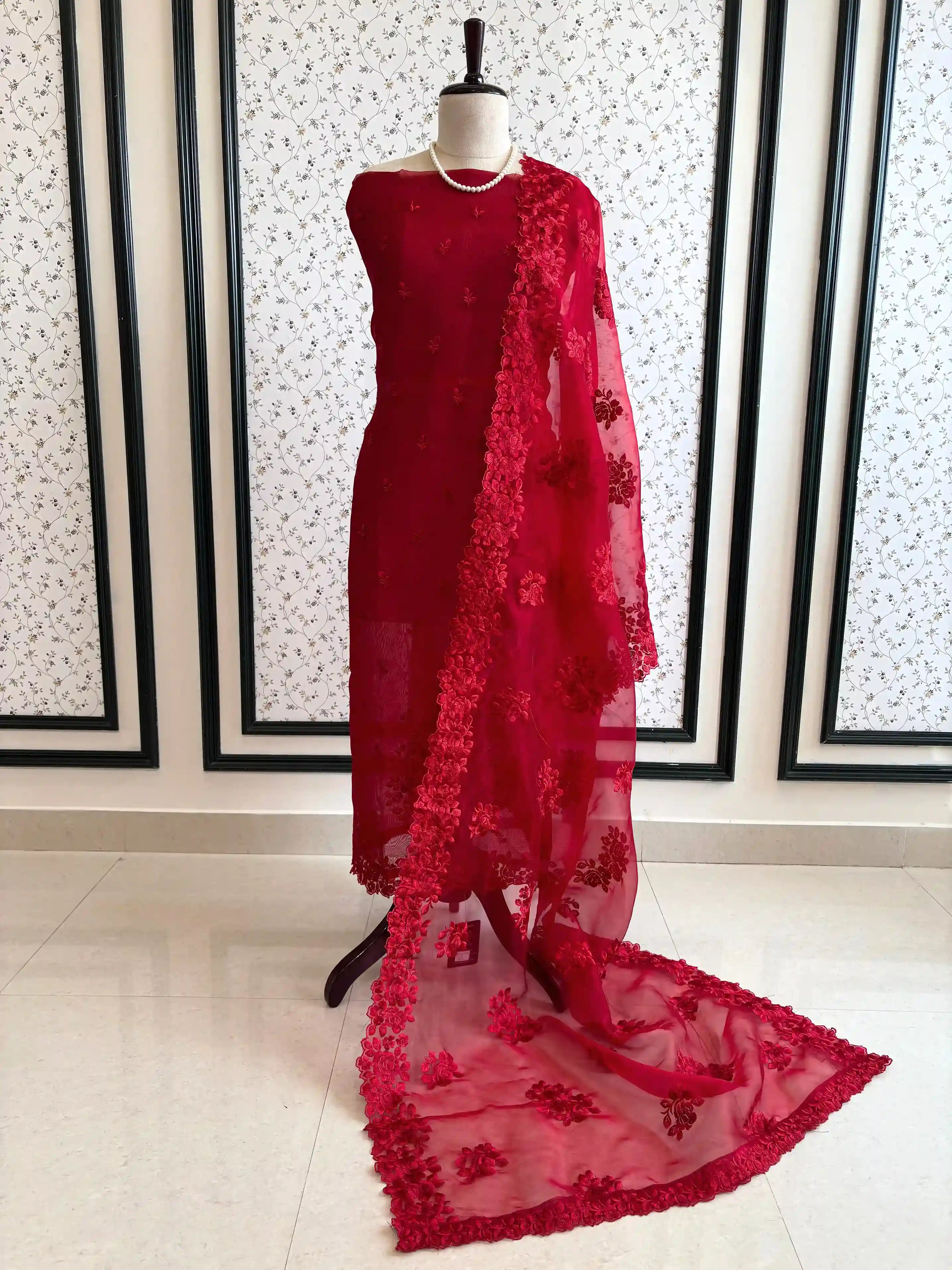 Glass tissue Designer Heavy floral thread embroidered Suit - The Zareesh