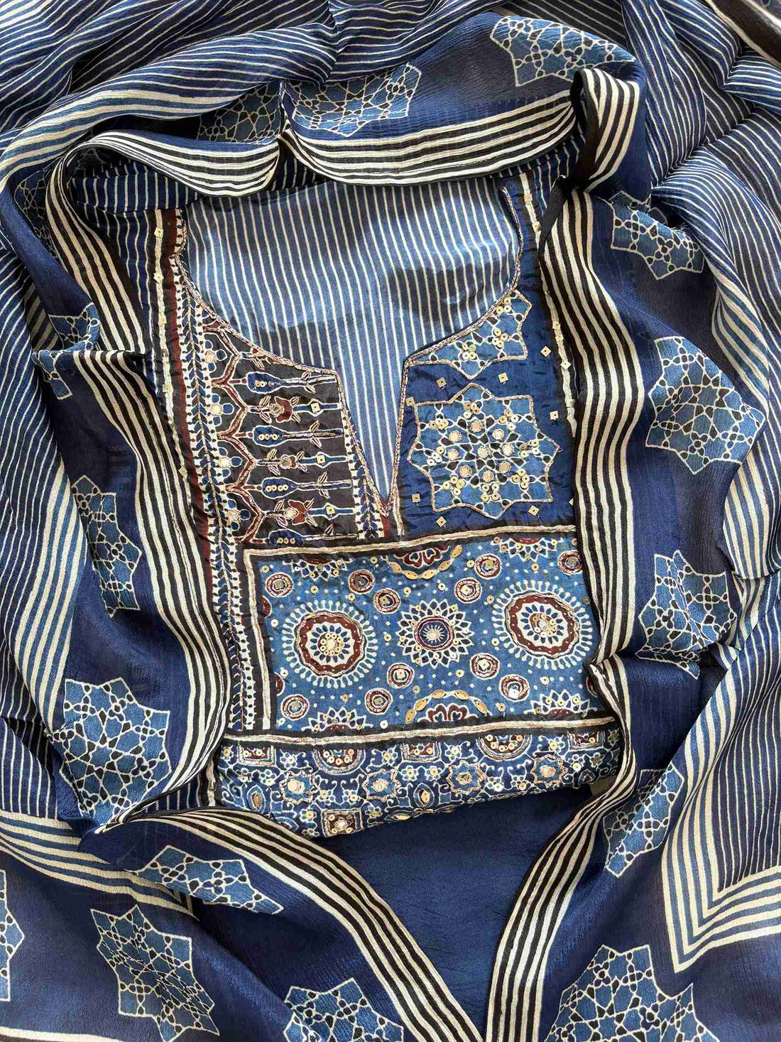Ajrakh pure crepe unstitched suit - The Zareesh
