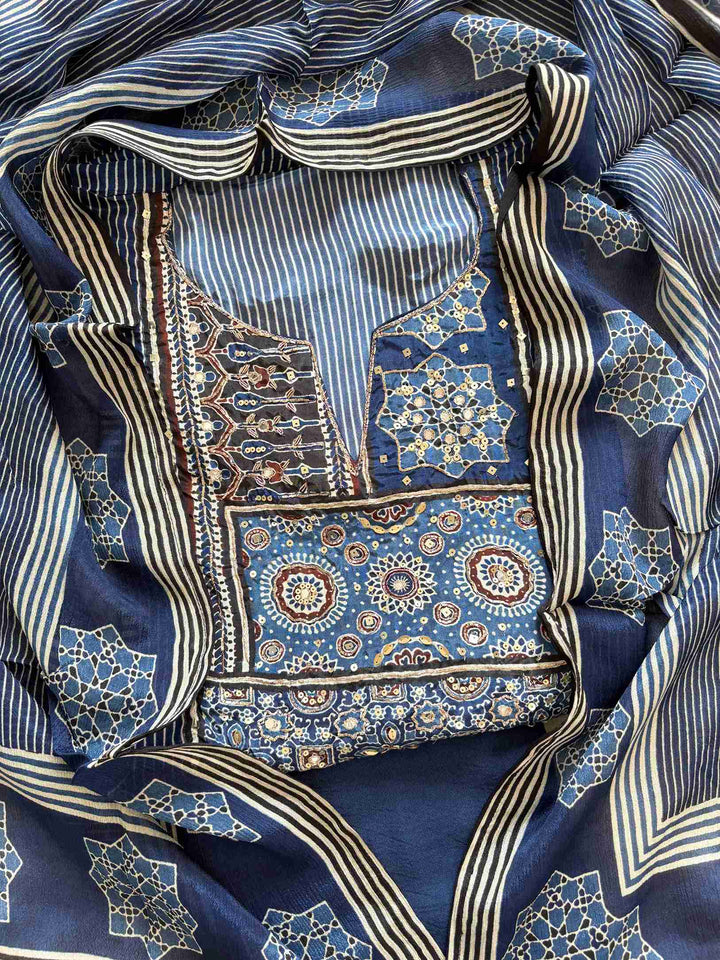 Ajrakh pure crepe unstitched suit - The Zareesh