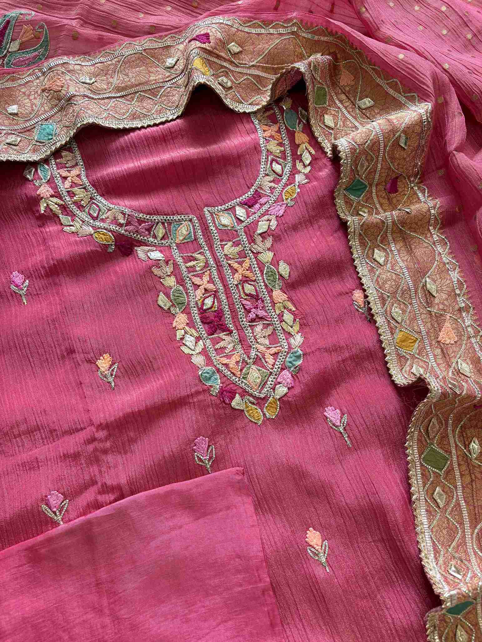 Pure  Crushed Tissue Heavy Gota Work Unstitched Suit - The Zareesh