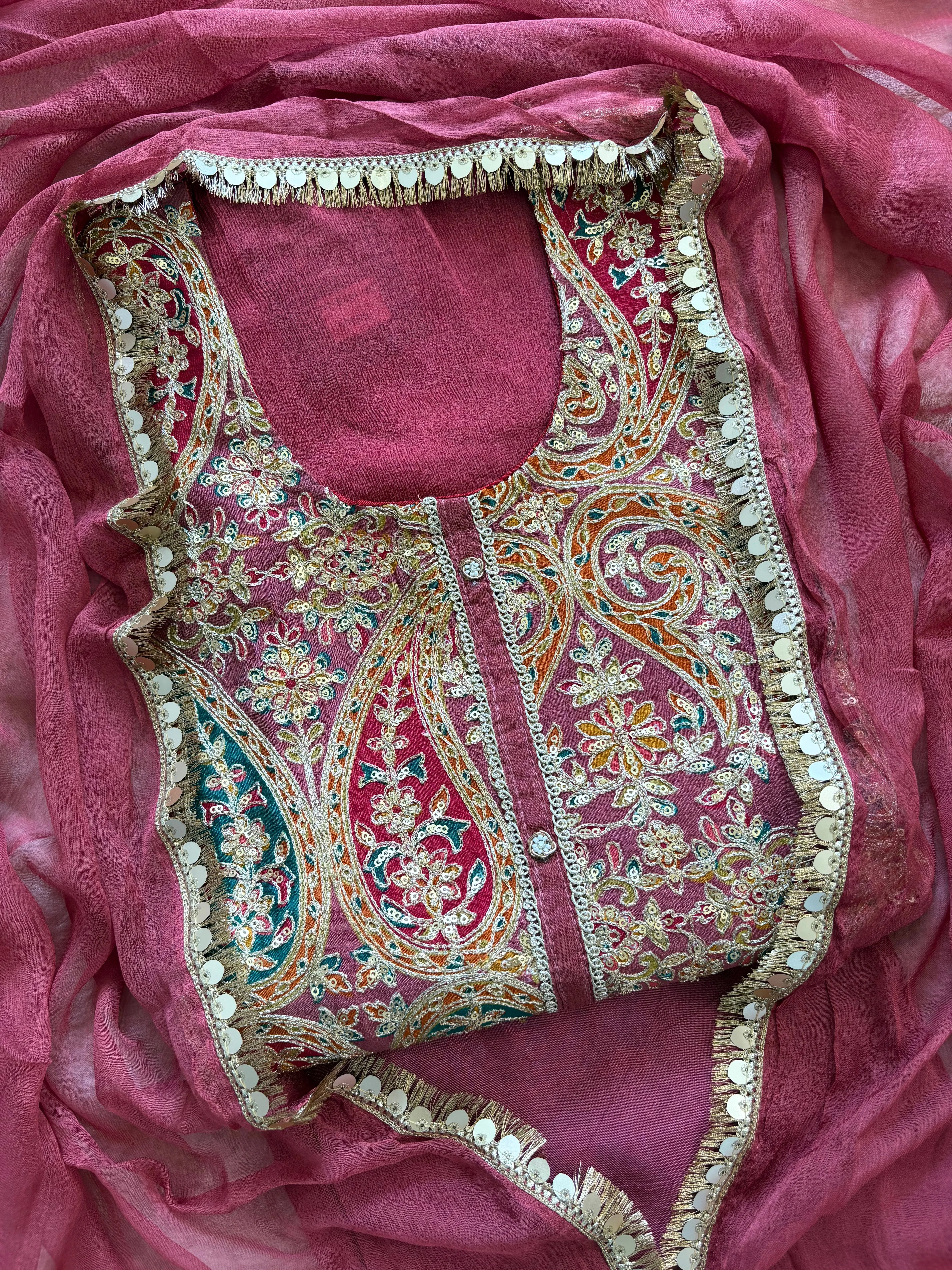 Chinnon unstitched party wear suit - The Zareesh