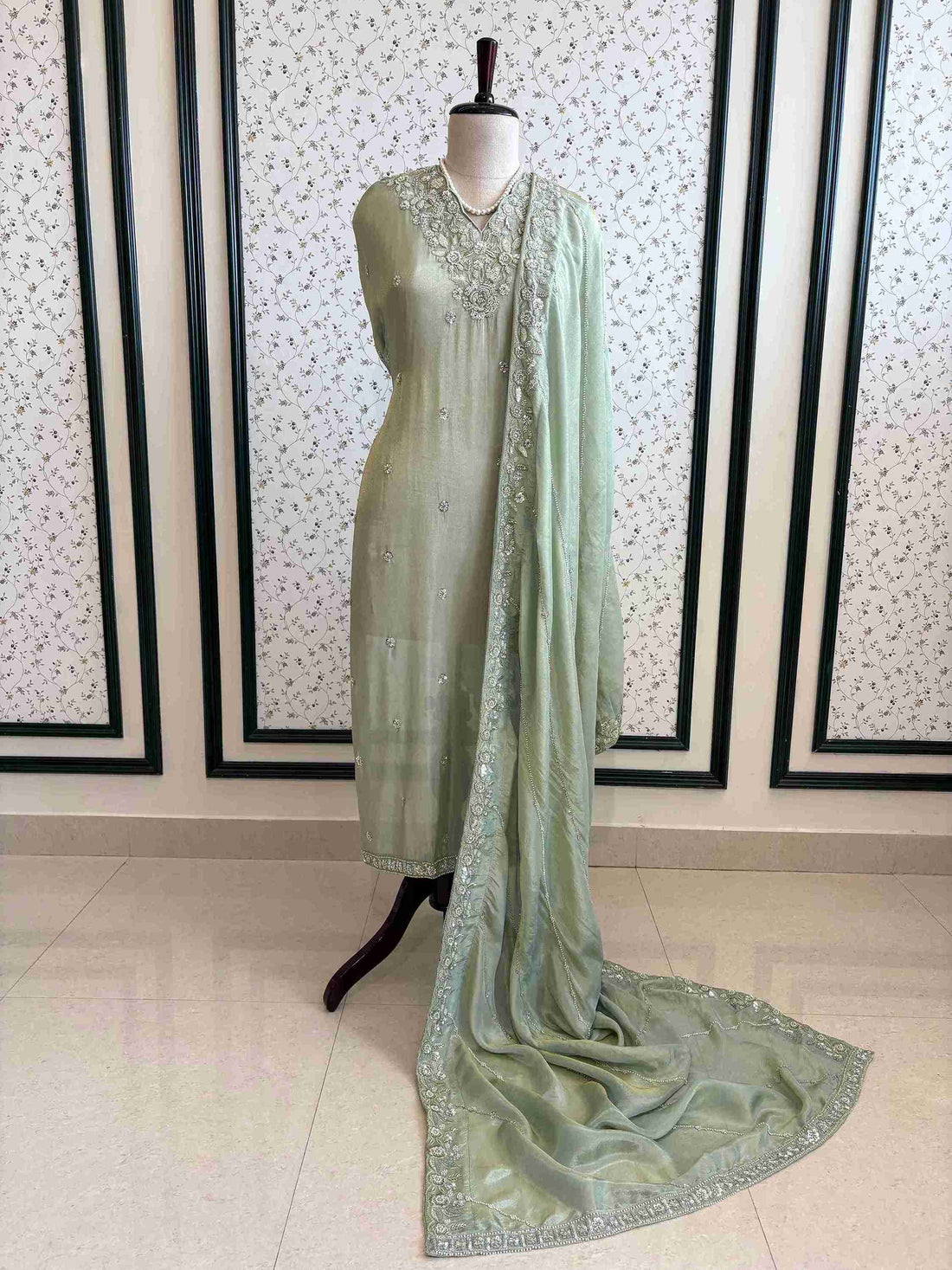 Shimmer Tissue Partywear Unstitched suits with dabka and cutdana work - The Zareesh