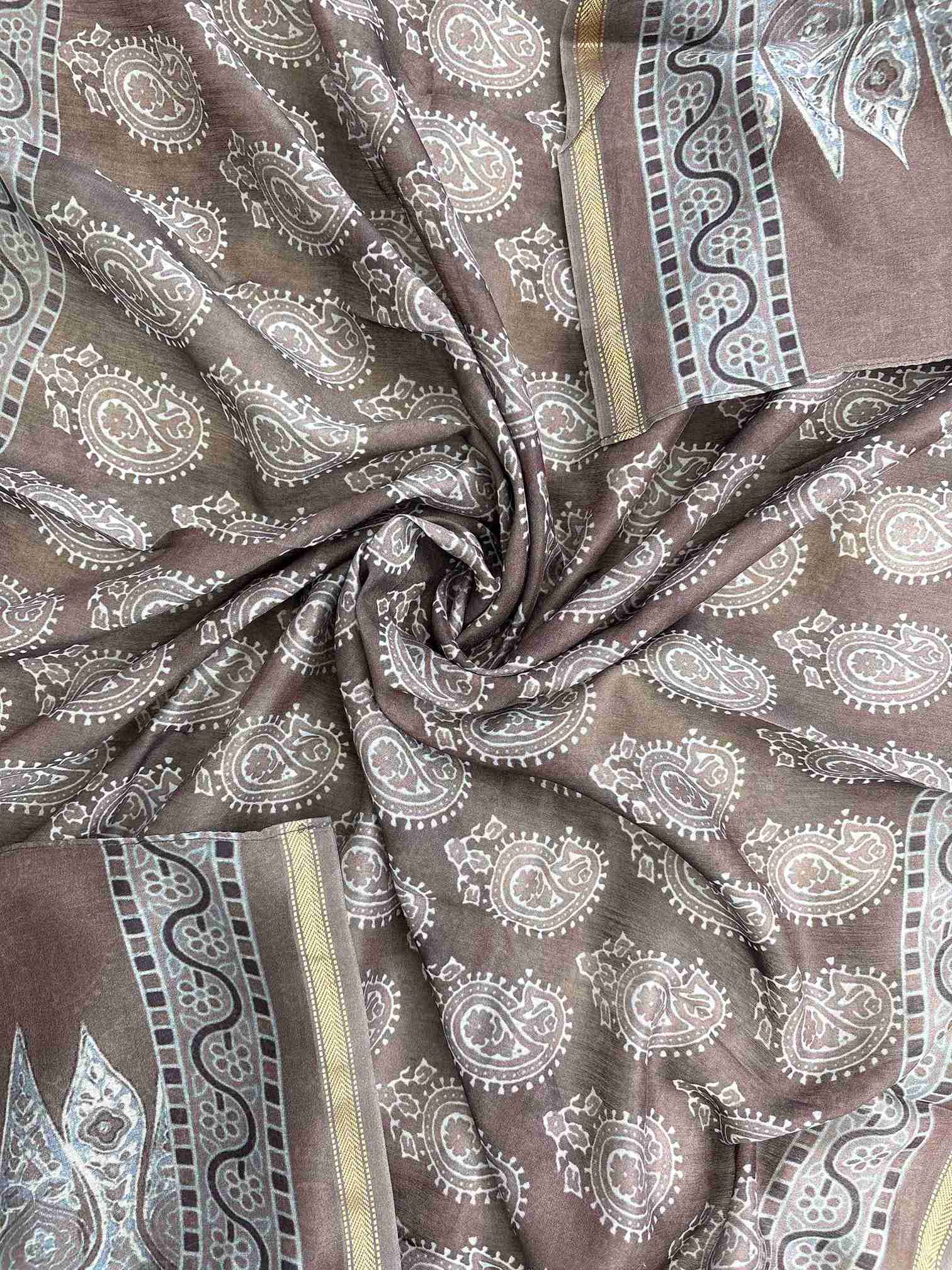 Ajrakh style dupatta border with intricate traditional patterns in black suit set