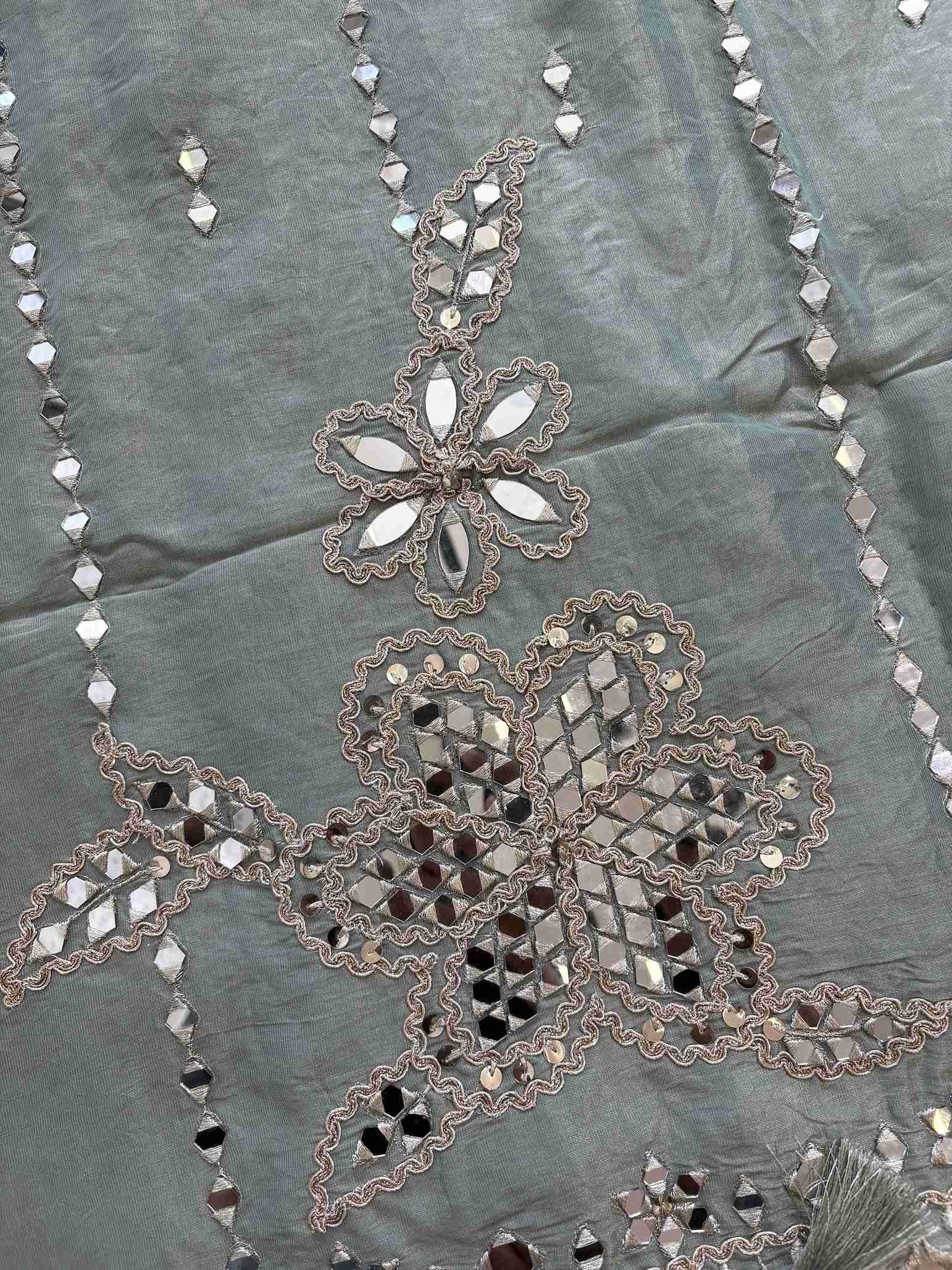 Tissue Silk unstitched suit with Mirror work - The Zareesh