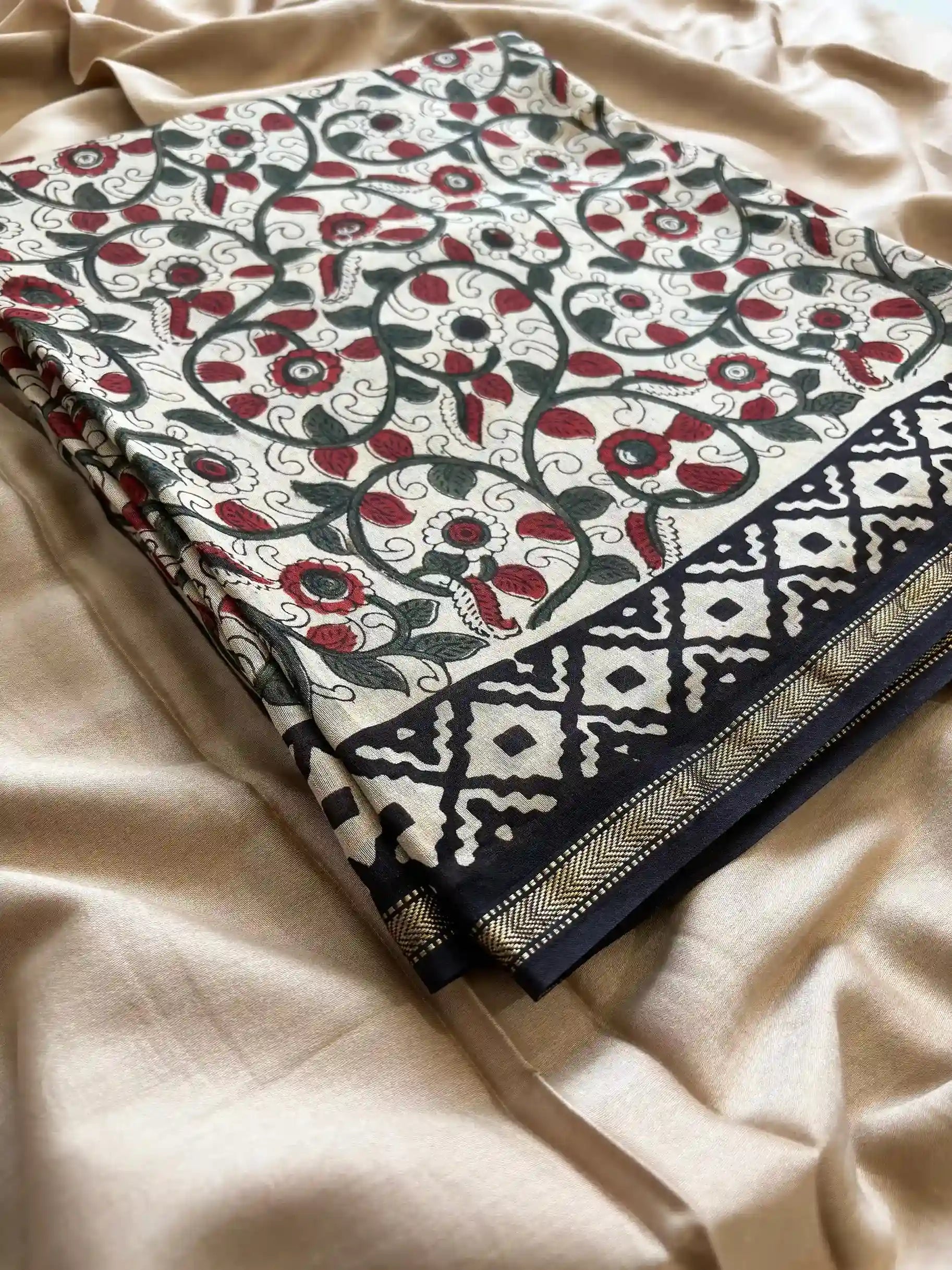 maheshwari silk unstitched suits with kalamkari print