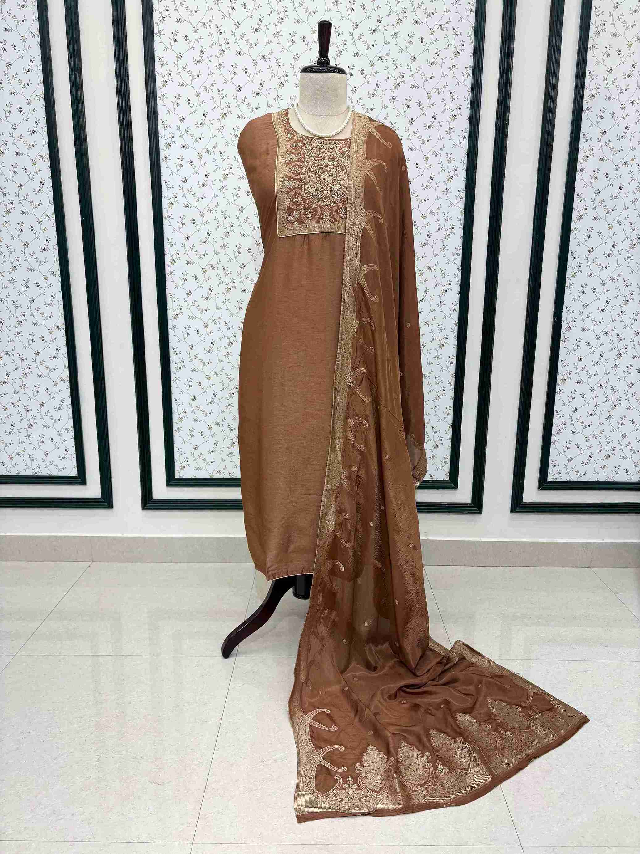 Party wear unstitched suit in banarasi weaving - The Zareesh