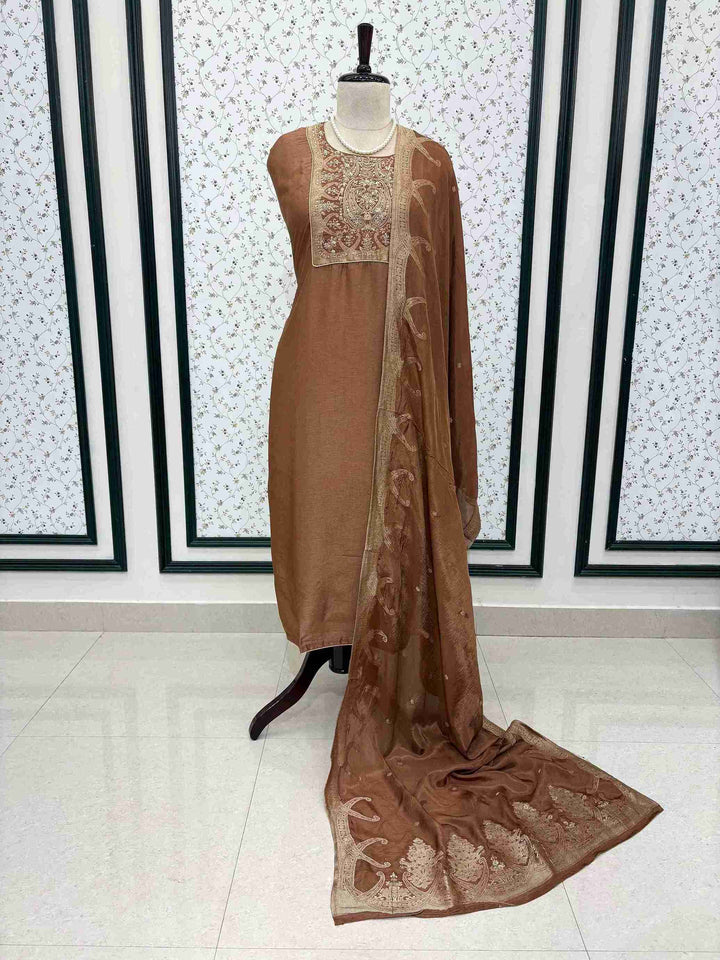 Party wear unstitched suit in banarasi weaving - The Zareesh