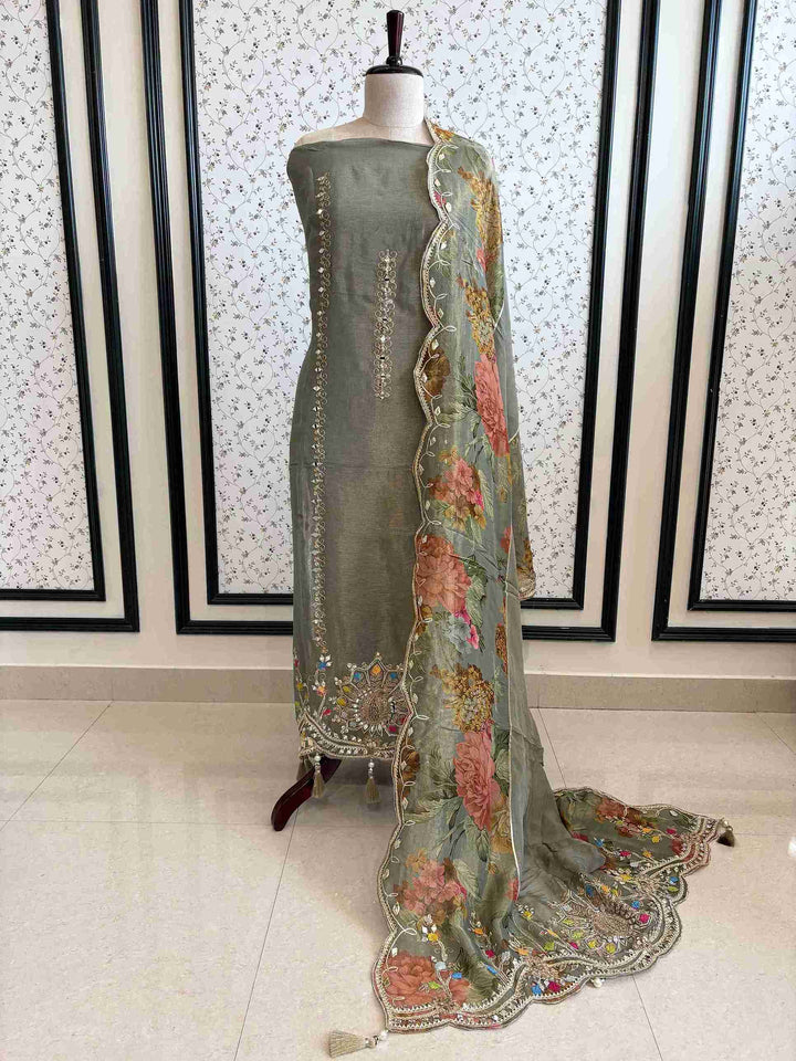 Pure Tissue Mirror Work Unstiched Suit - the Zareesh