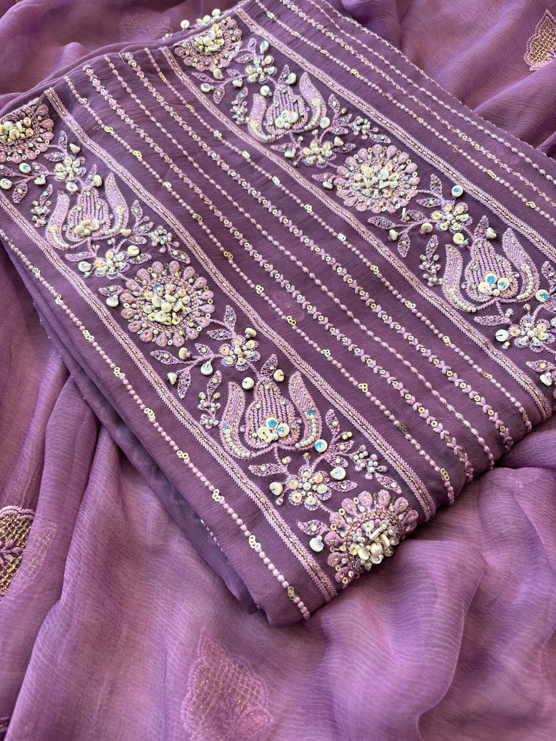 Purple color chikankari with beads highlighting for brides and bridesmaid