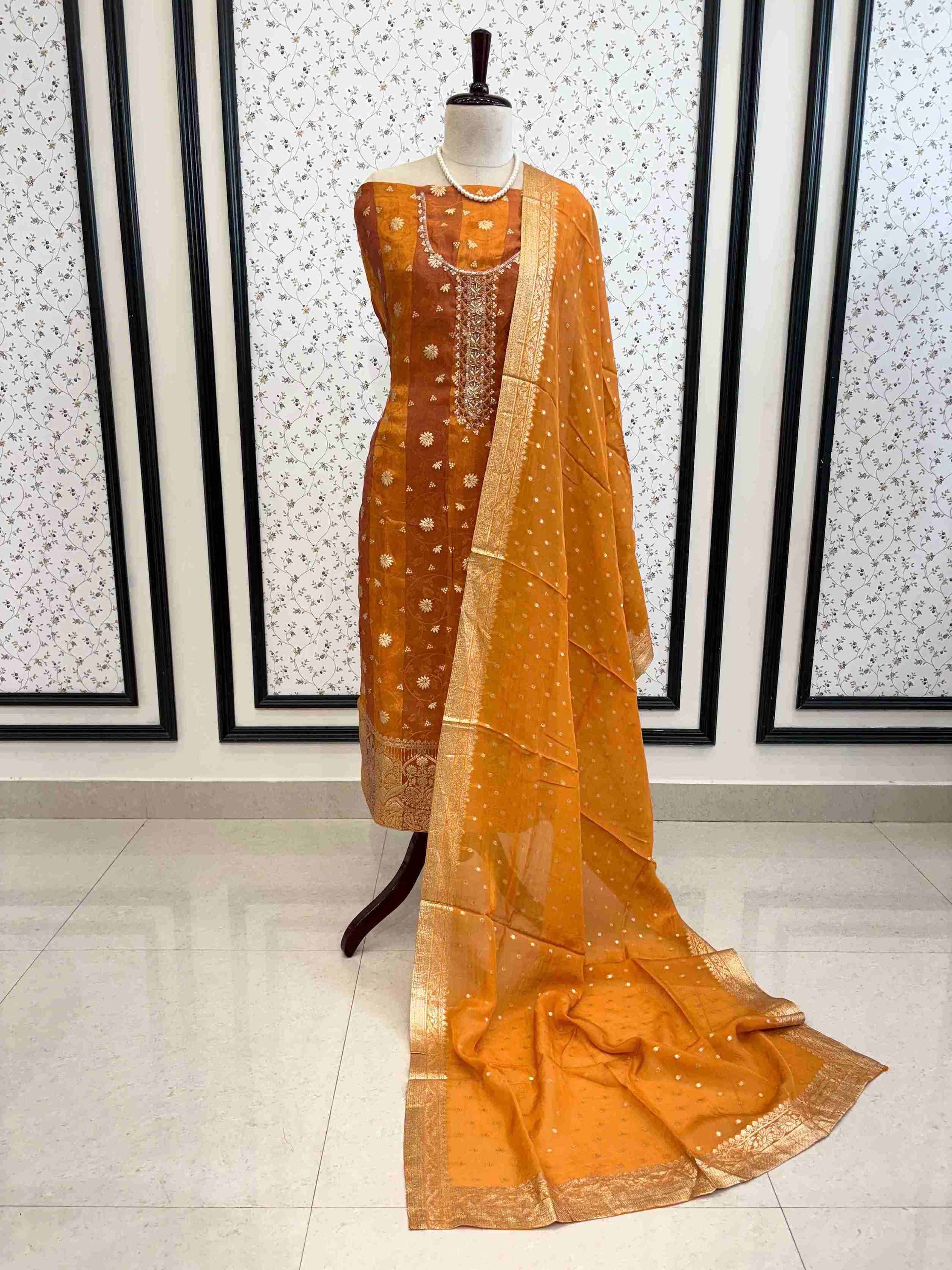 Party wear unstitched suit in banarasi weaving - The Zareesh