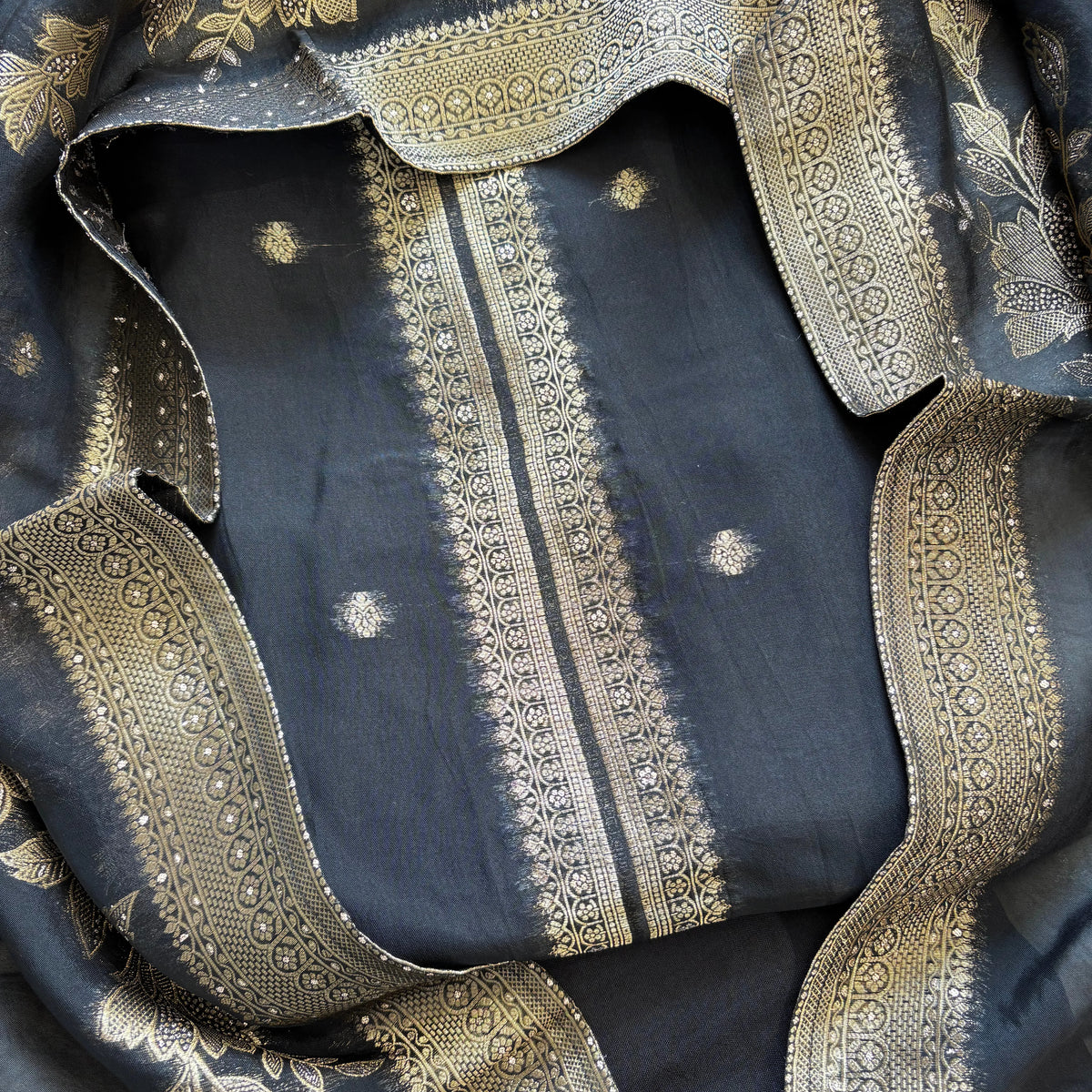 Black Roman Silk Unstitched Suit - The Zareesh – thezareesh