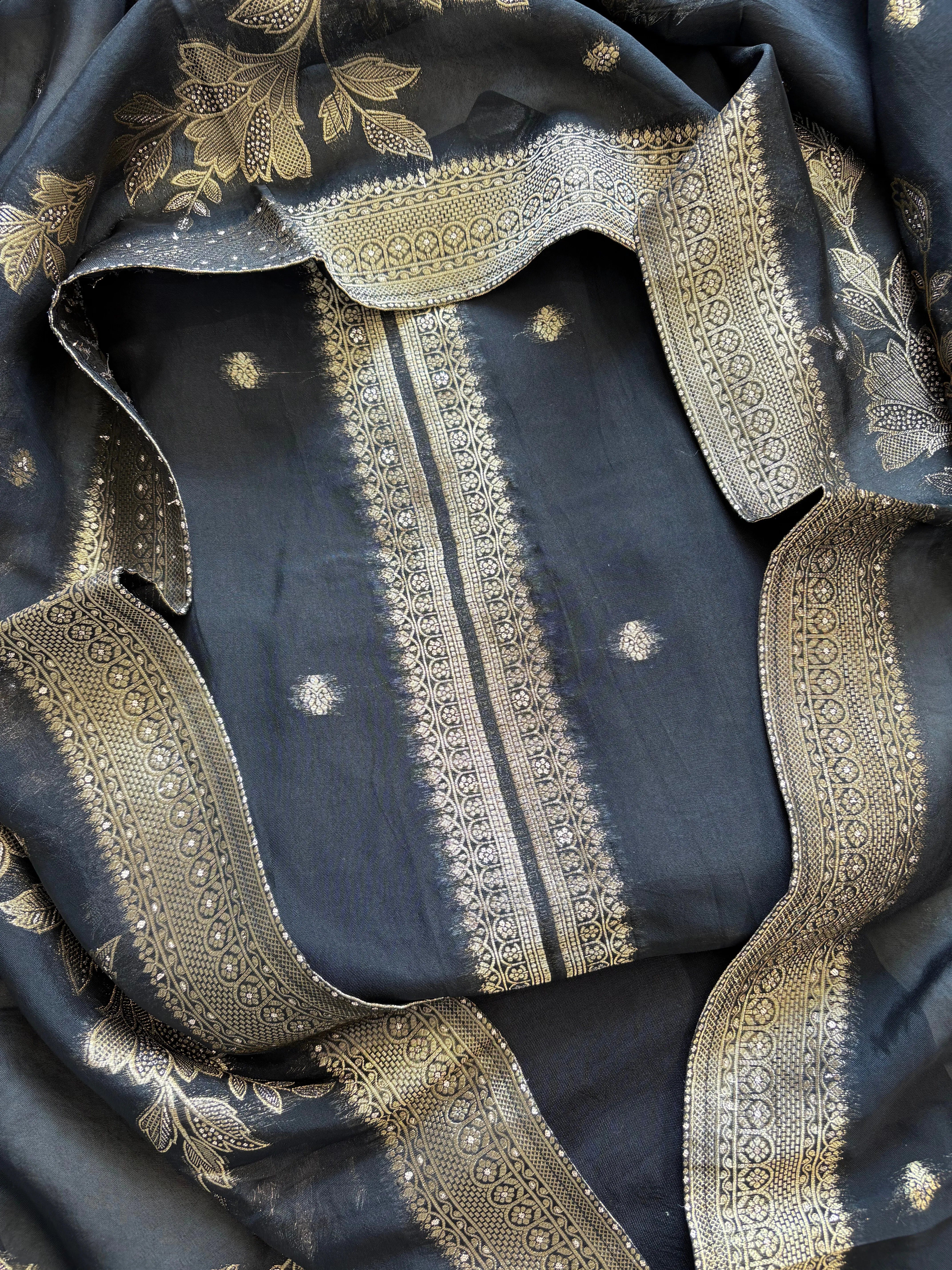 Black Roman Silk Unstitched Suit - The Zareesh