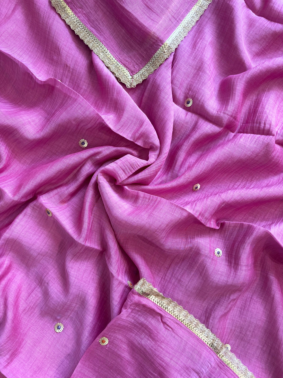 Elegant Pink Mal Cotton Suit with Bead Embellished Neckline