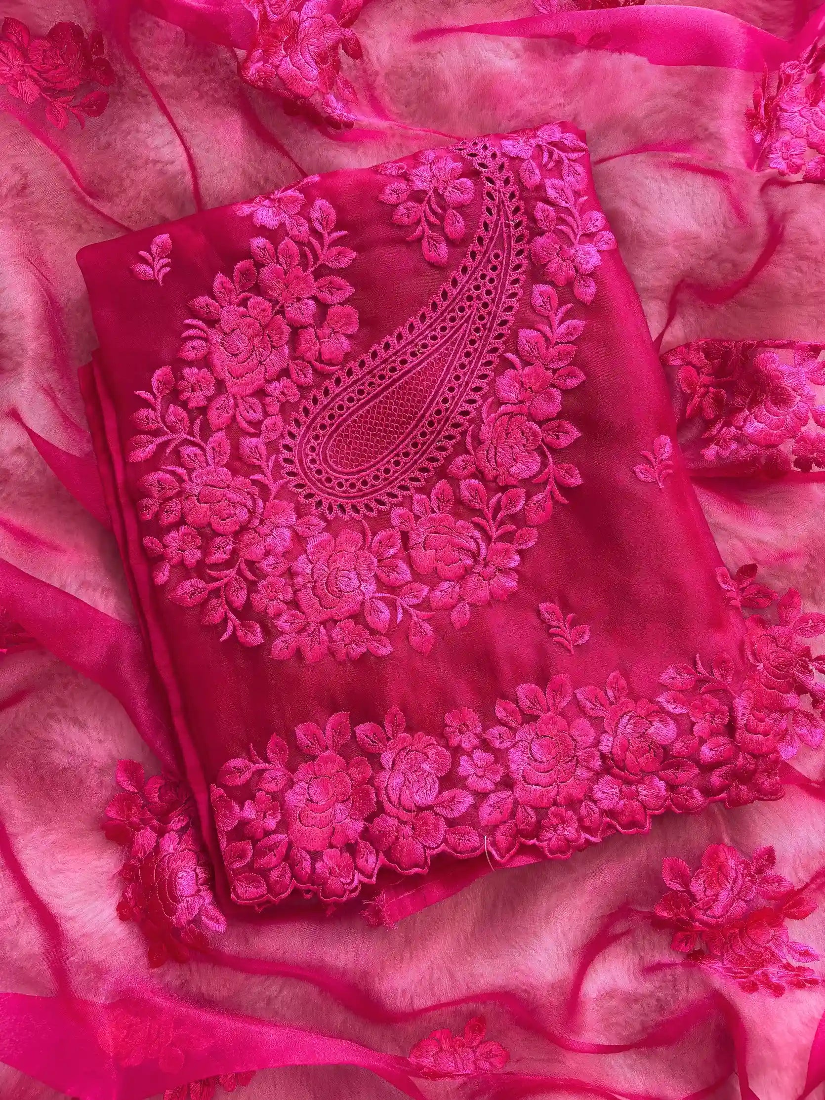 Glass tissue Designer Heavy floral thread embroidered Suit