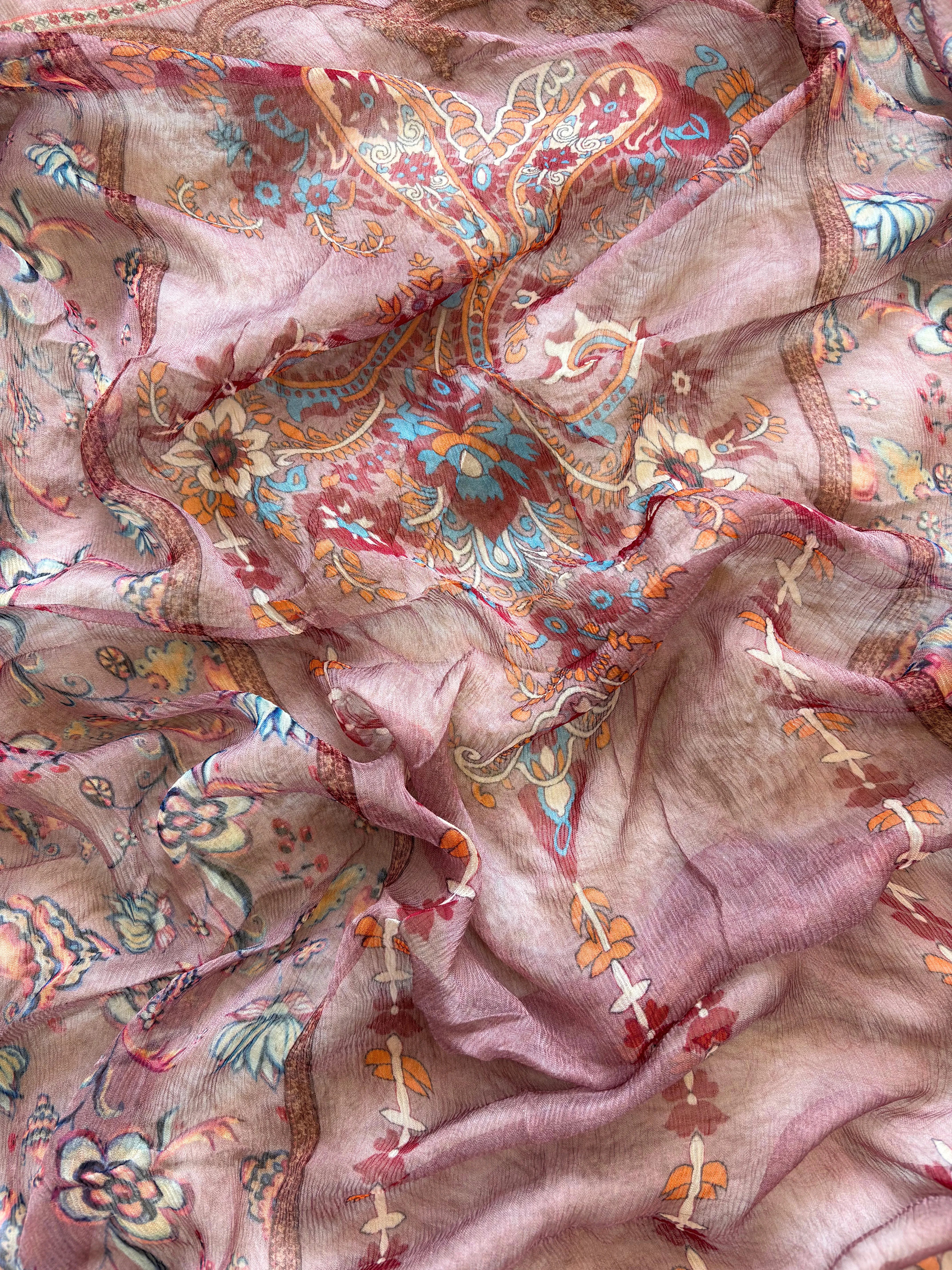 Soft Pink Organza unstitched suit with kashida work - The Zareesh