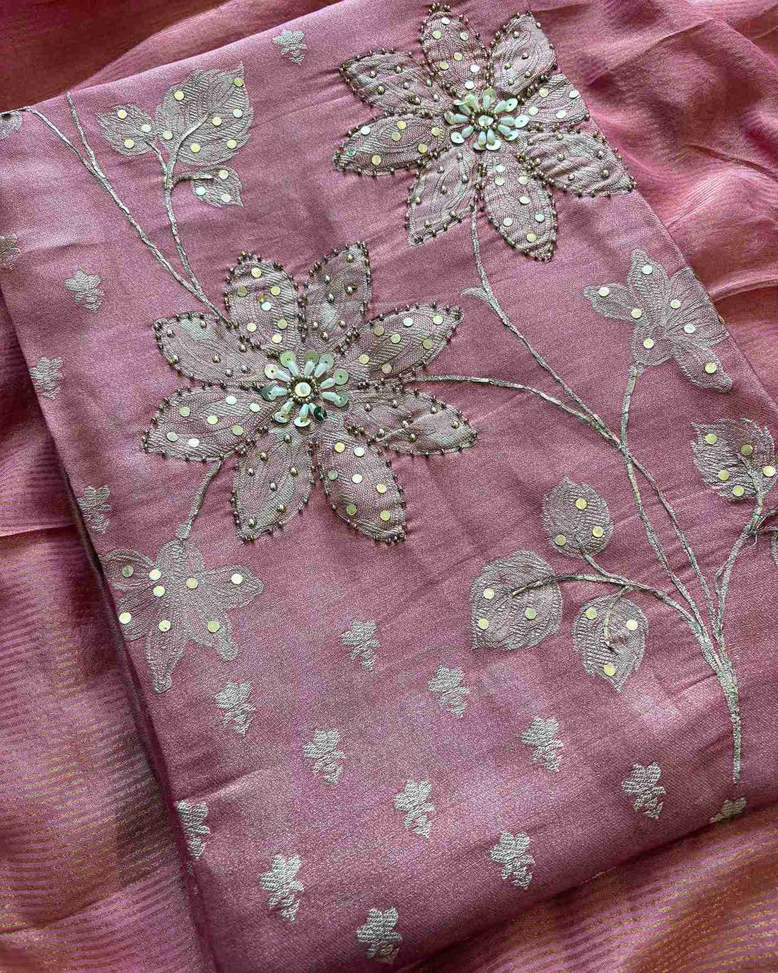 Shimmer Tissue unstitched suit in Pink color- The Zareesh