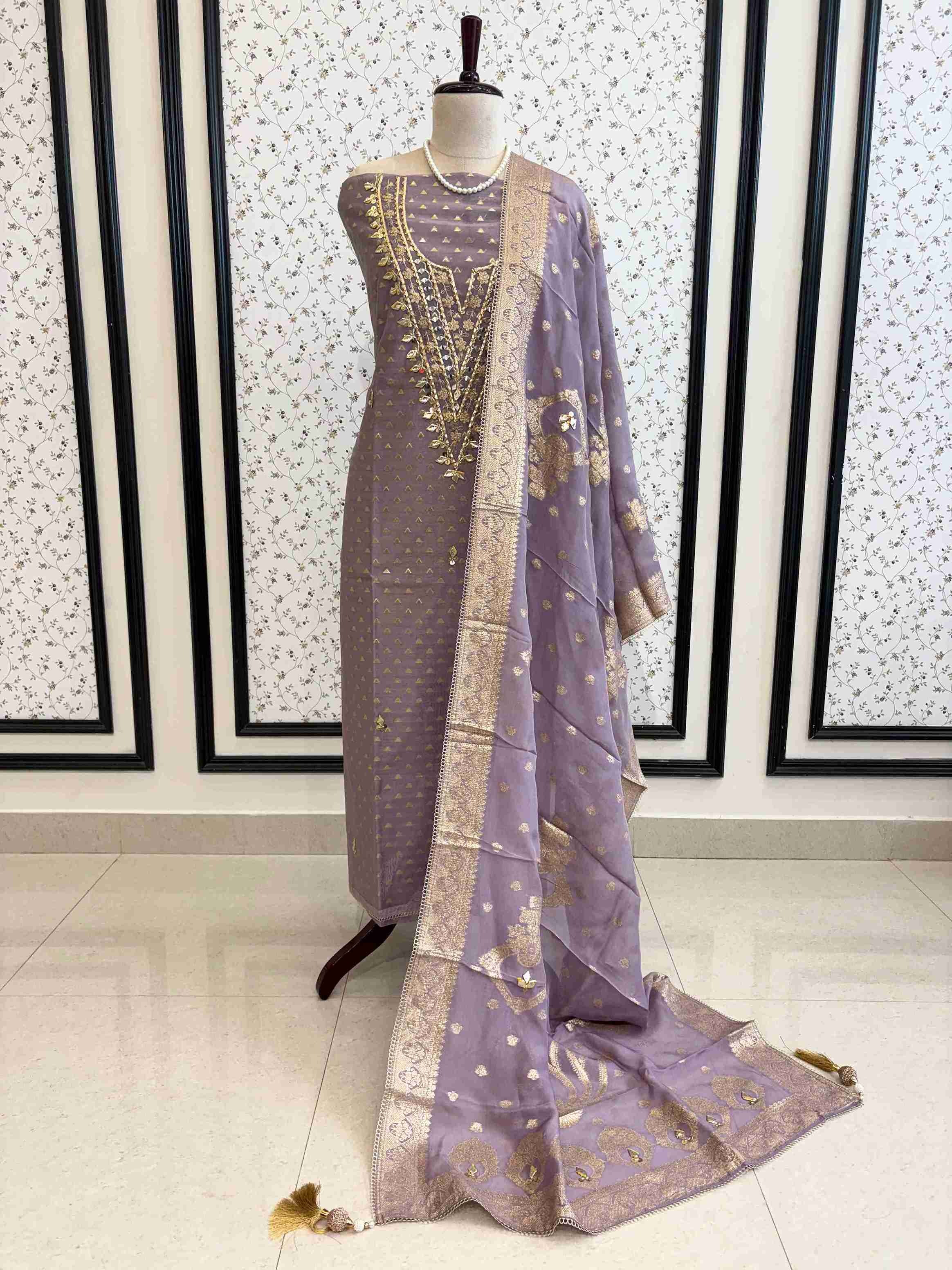 Party wear Gota unstitched suit - The Zareesh