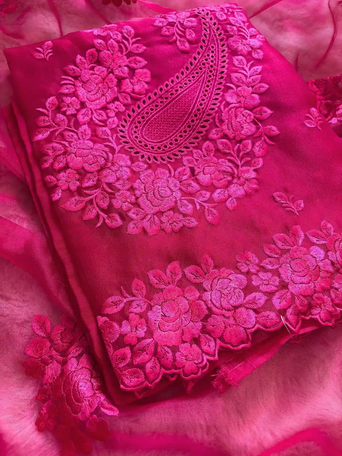 Glass tissue Designer Heavy floral thread embroidered Suit