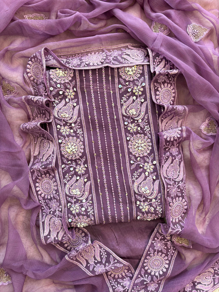 Purple color chikankari with beads highlighting for brides and bridesmaid